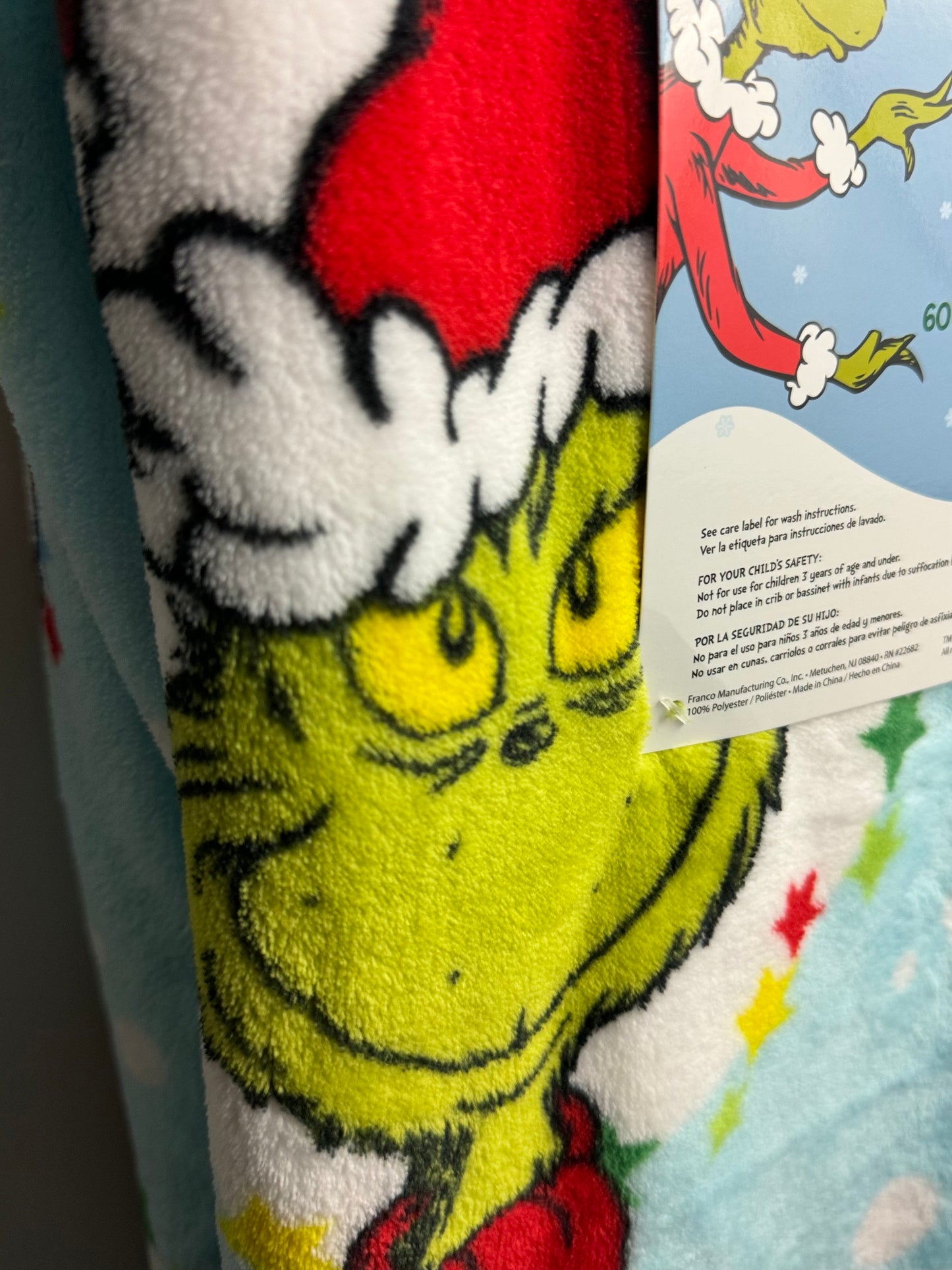 Grinch Christmas Throw Blanket~ Sky Blue