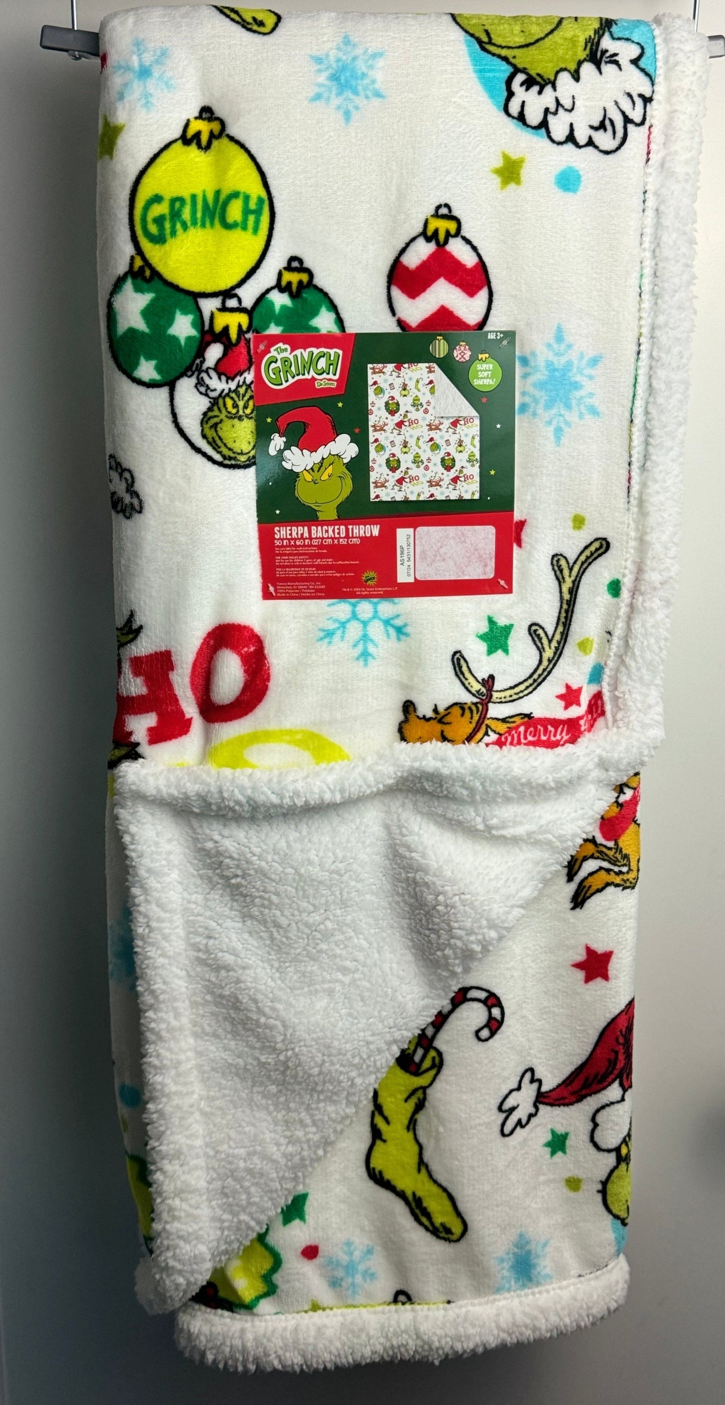 Grinch Christmas Throw Blanket~ HO HO HO Sherpa