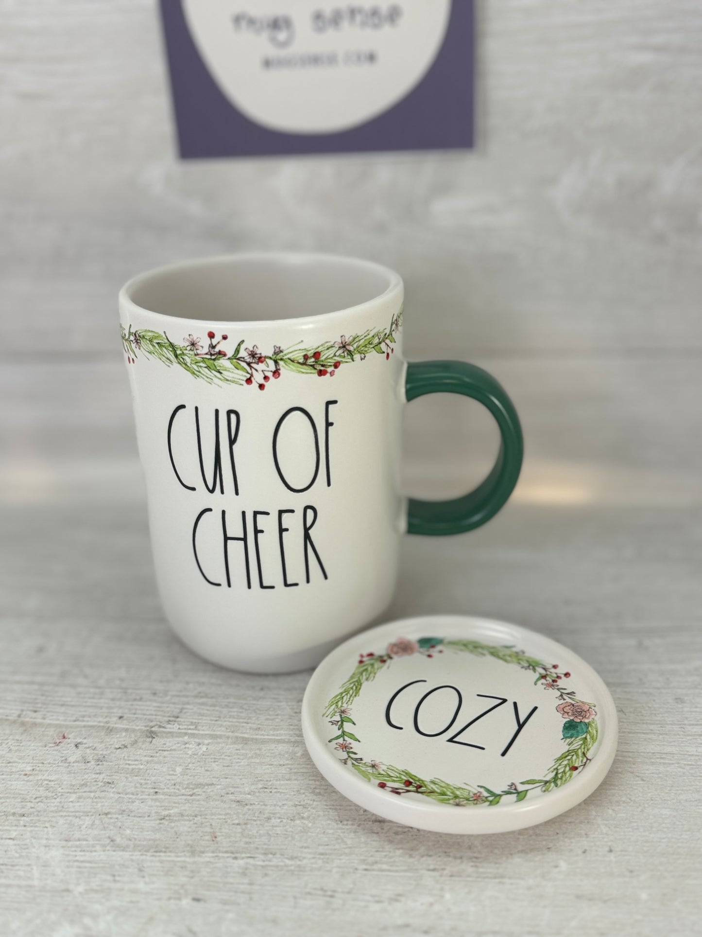 Rae Dunn Cup Of Cheer Mug and Coaster Set