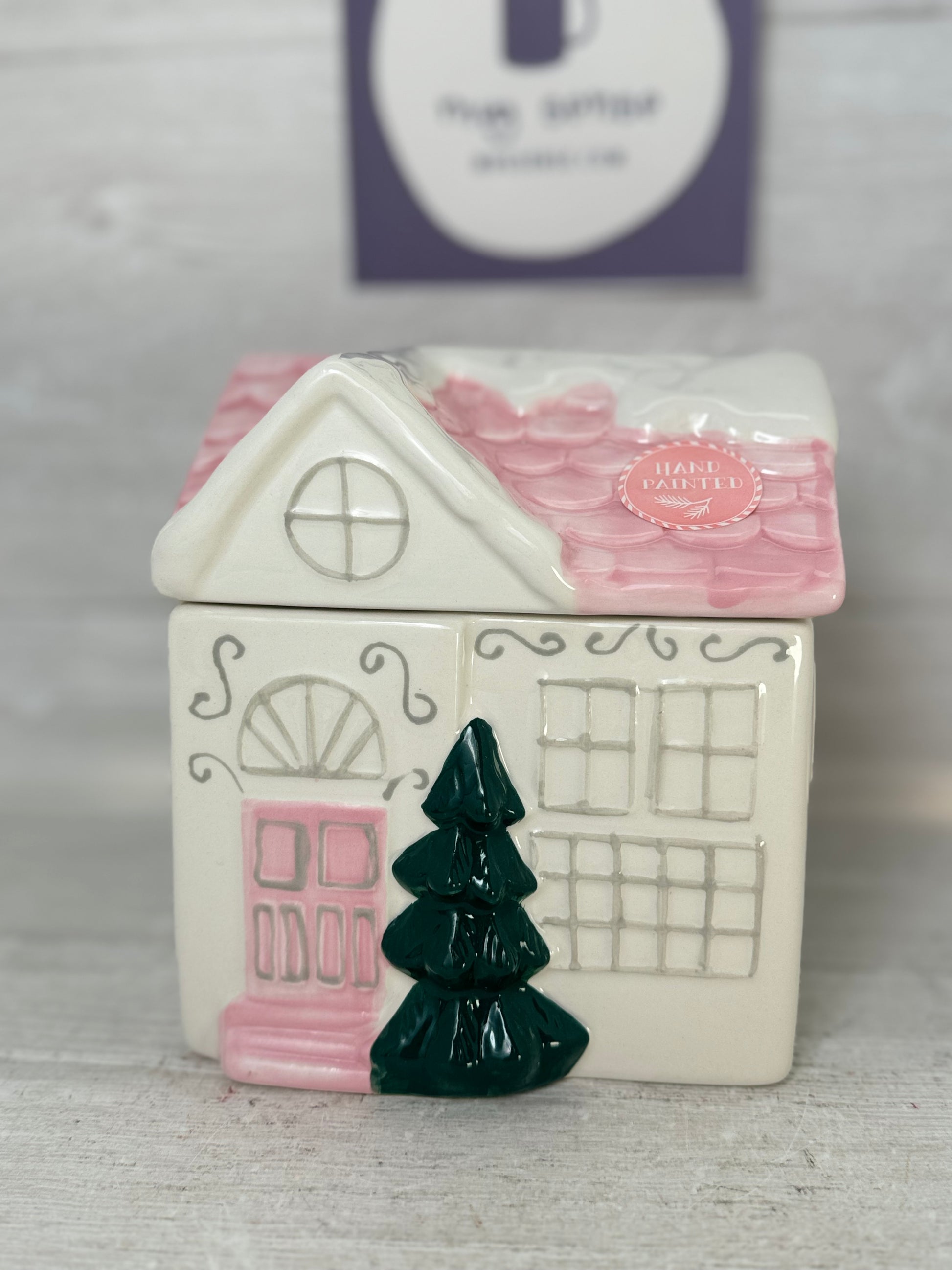 Peppermint & Pine glass candy jars with Gingerbread Top PINK & Matching Mug