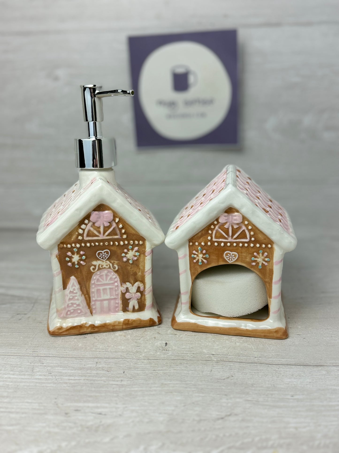 Gingerbread House Soap Dispenser & Sponge Holder Set