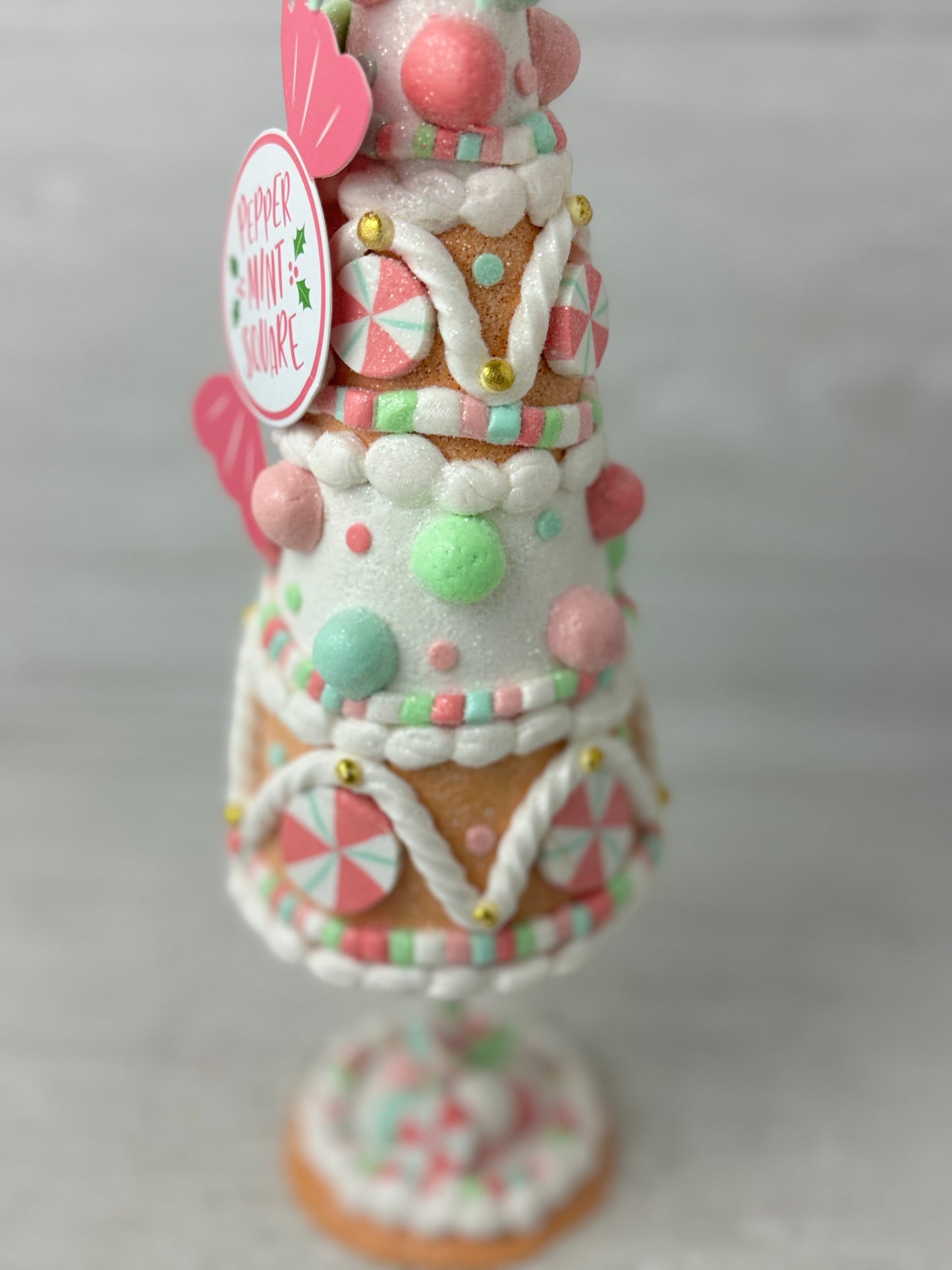 Peppermint Square Pink Candy Gingerbread Christmas Tree