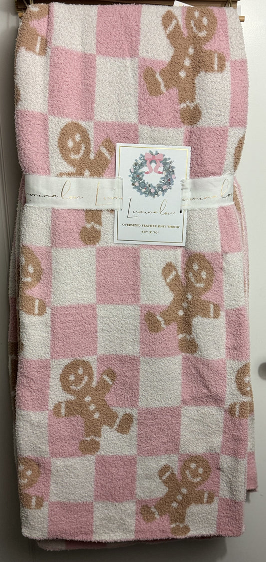 Lumina Lou Pink Checkered Gingerbread Throw