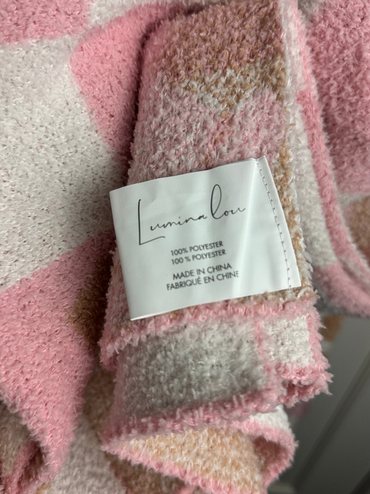 Lumina Lou Pink Checkered Gingerbread Throw