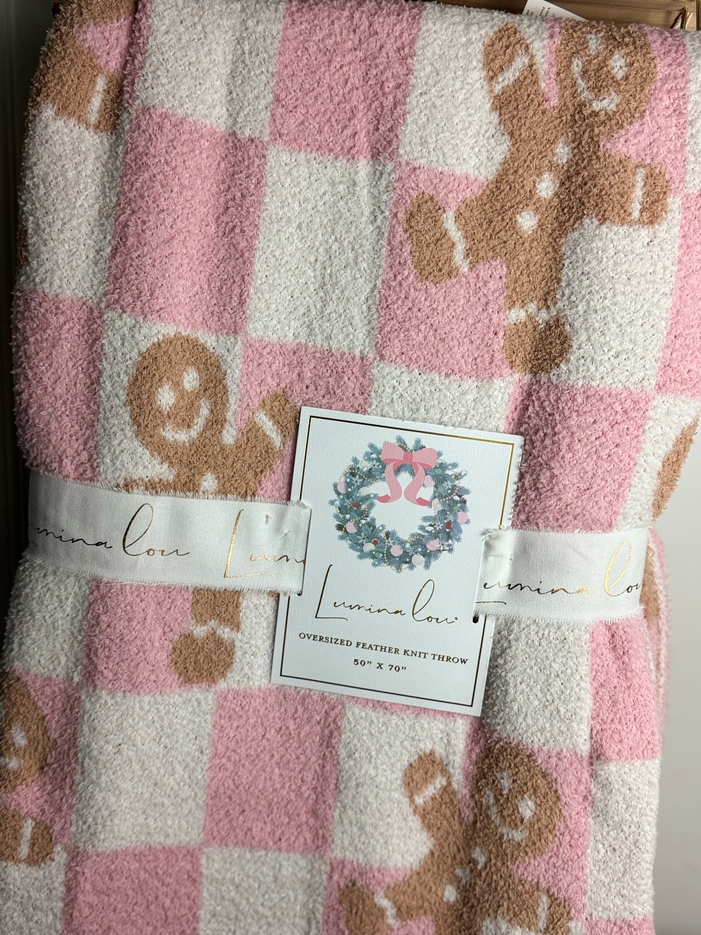 Lumina Lou Pink Checkered Gingerbread Throw