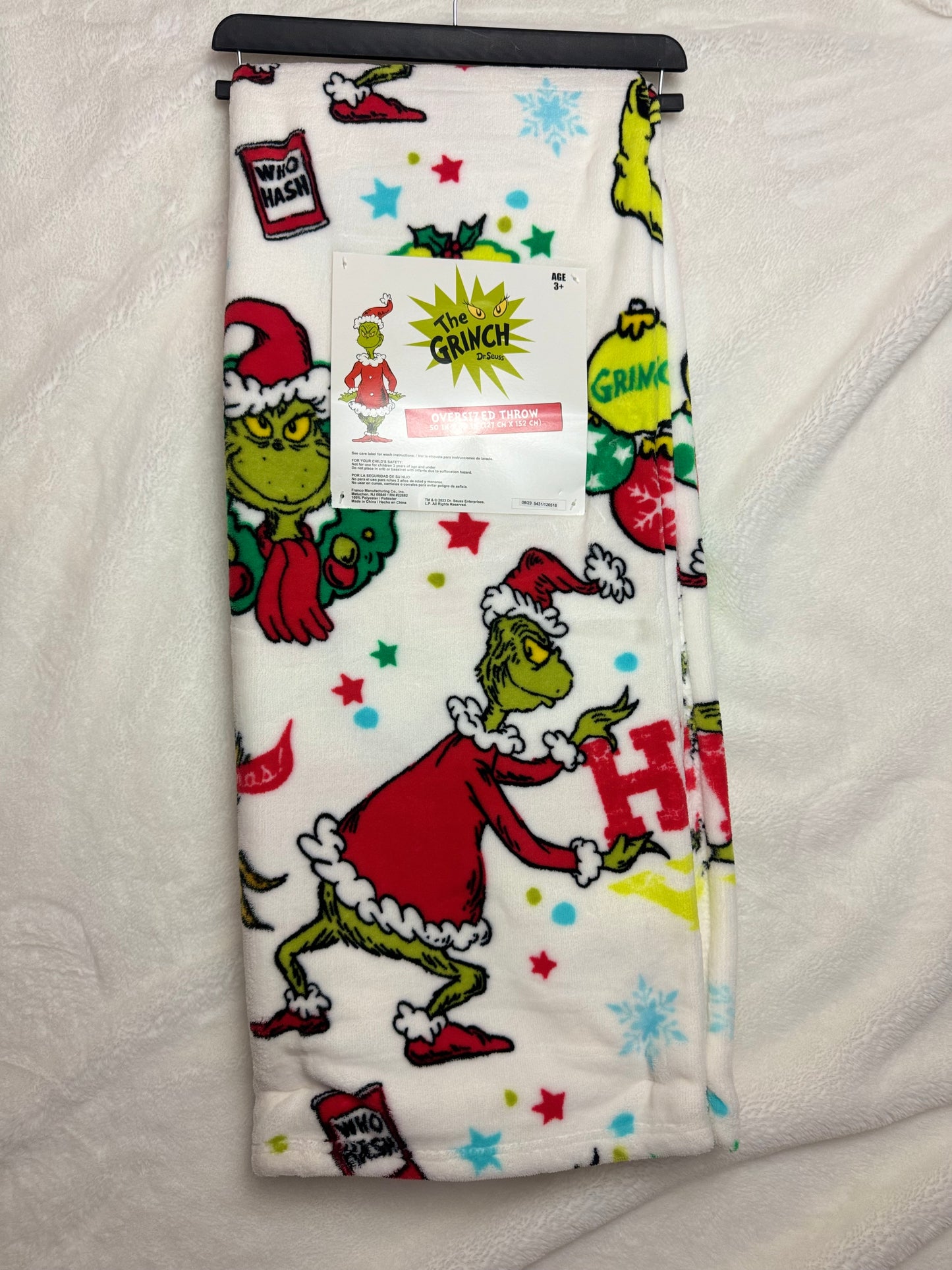 Grinch Christmas Throw Blanket~ White