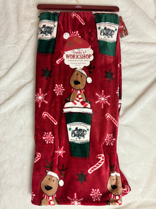 Santa's Workshop Christmas Coffee Throw Blanket