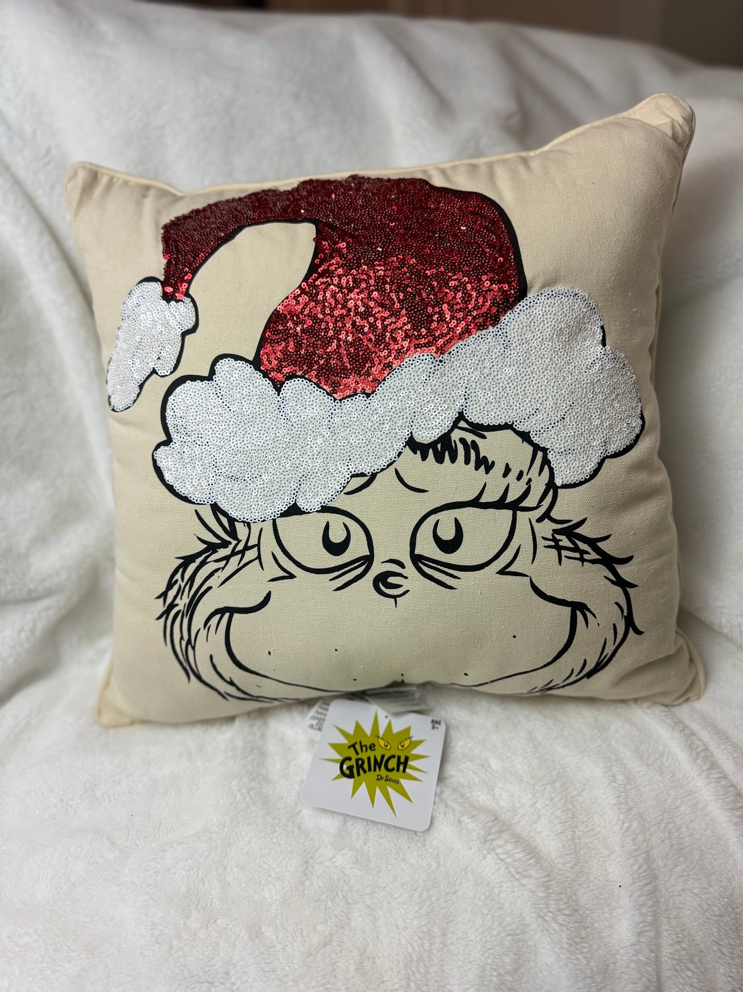 Grinch Sparkle Hat Pillow