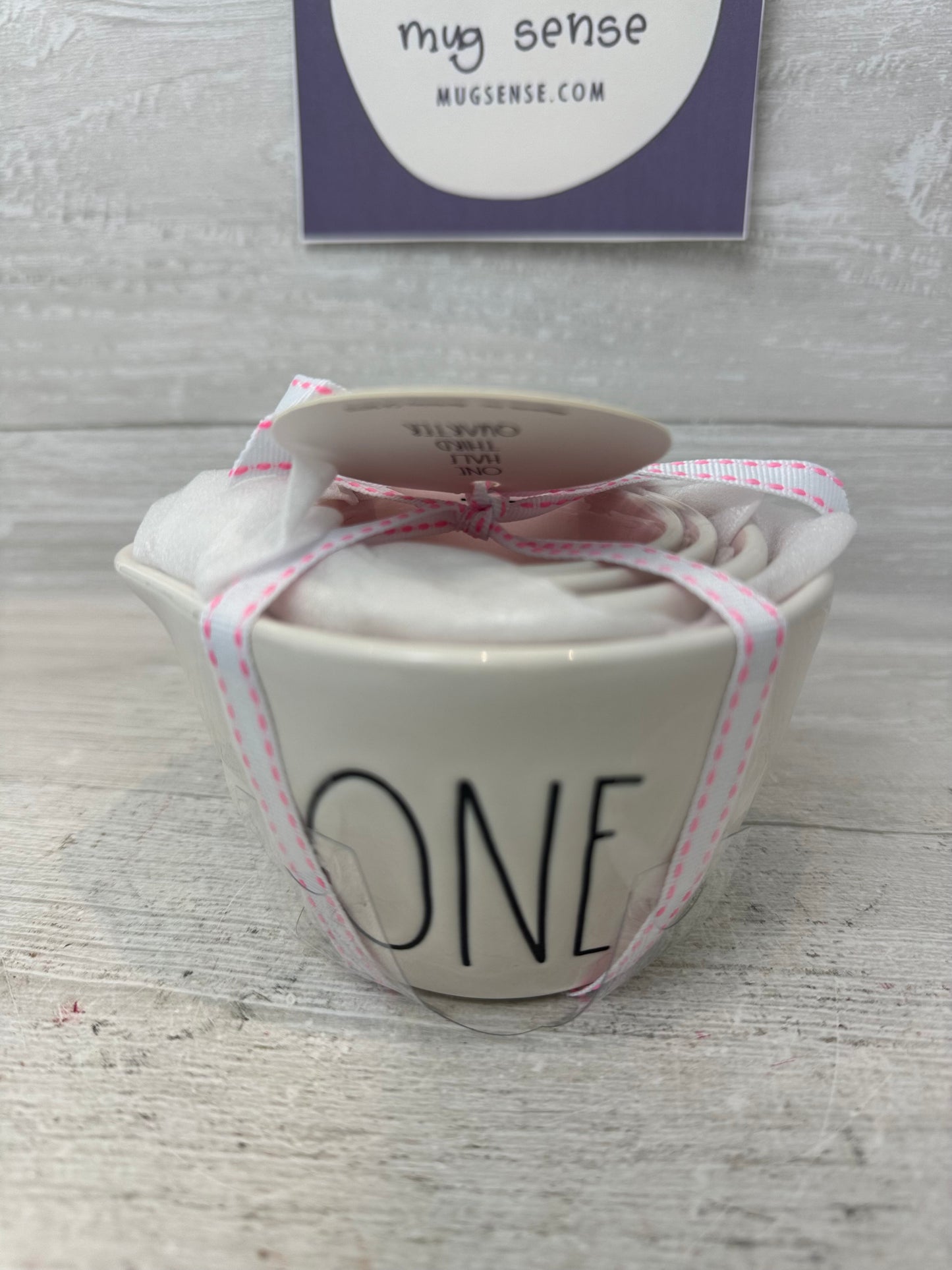 Rae Dunn White with Pink Inside Measuring Cup Set