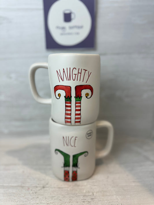 Rae Dunn Naughty, Nice Elf Feet Mug