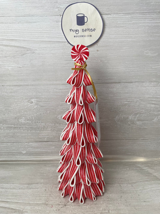 Red Peppermint Ribbon 14" Tree