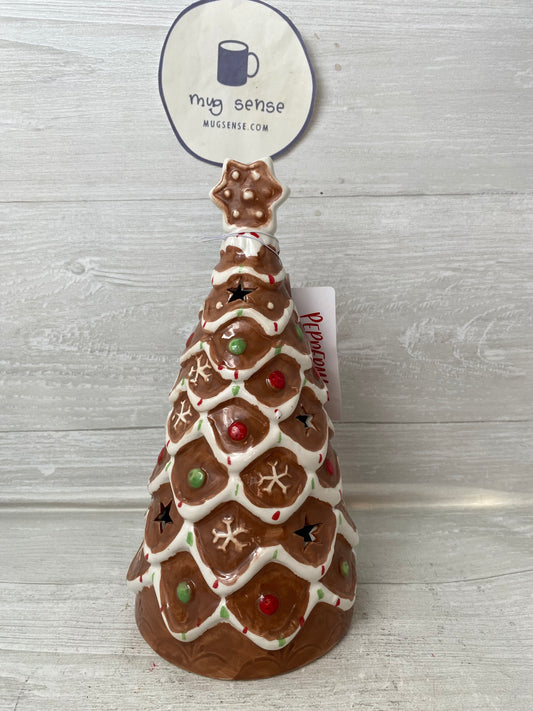 Peppermint Square Lighted Gingerbread Ceramic Tree