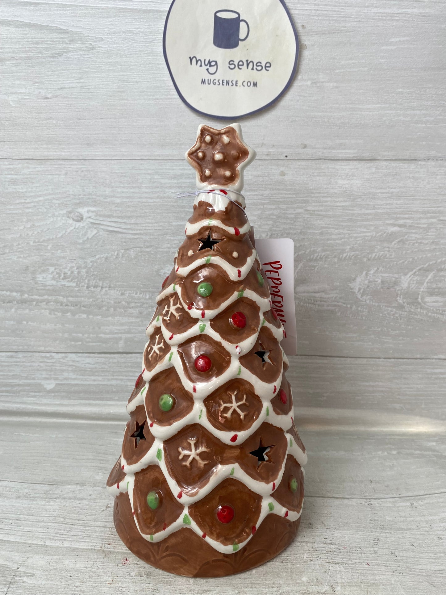 Peppermint Square Lighted Gingerbread Ceramic Tree