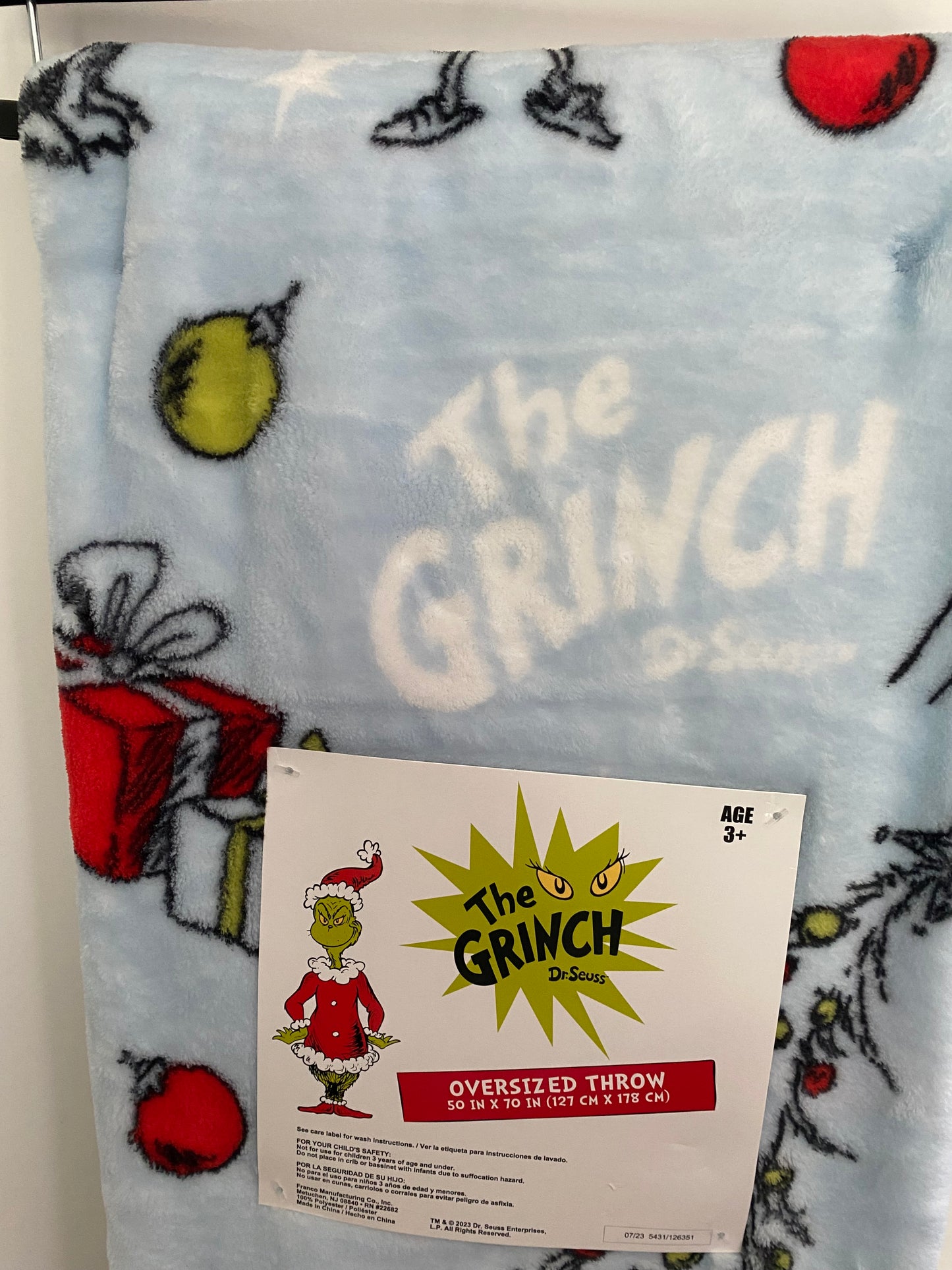 Grinch Christmas Throw Blanket~ Blue