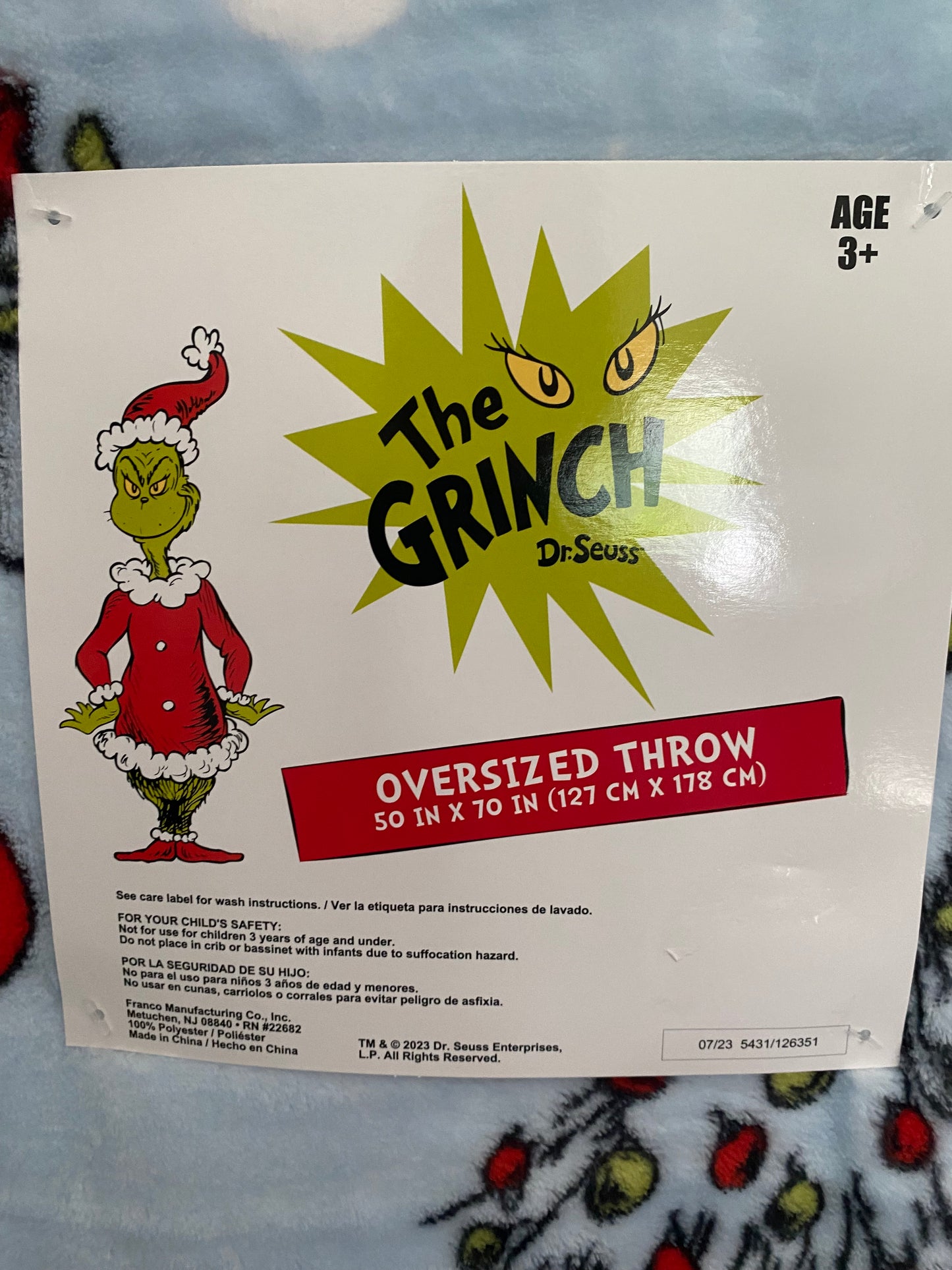 Grinch Christmas Throw Blanket~ Blue