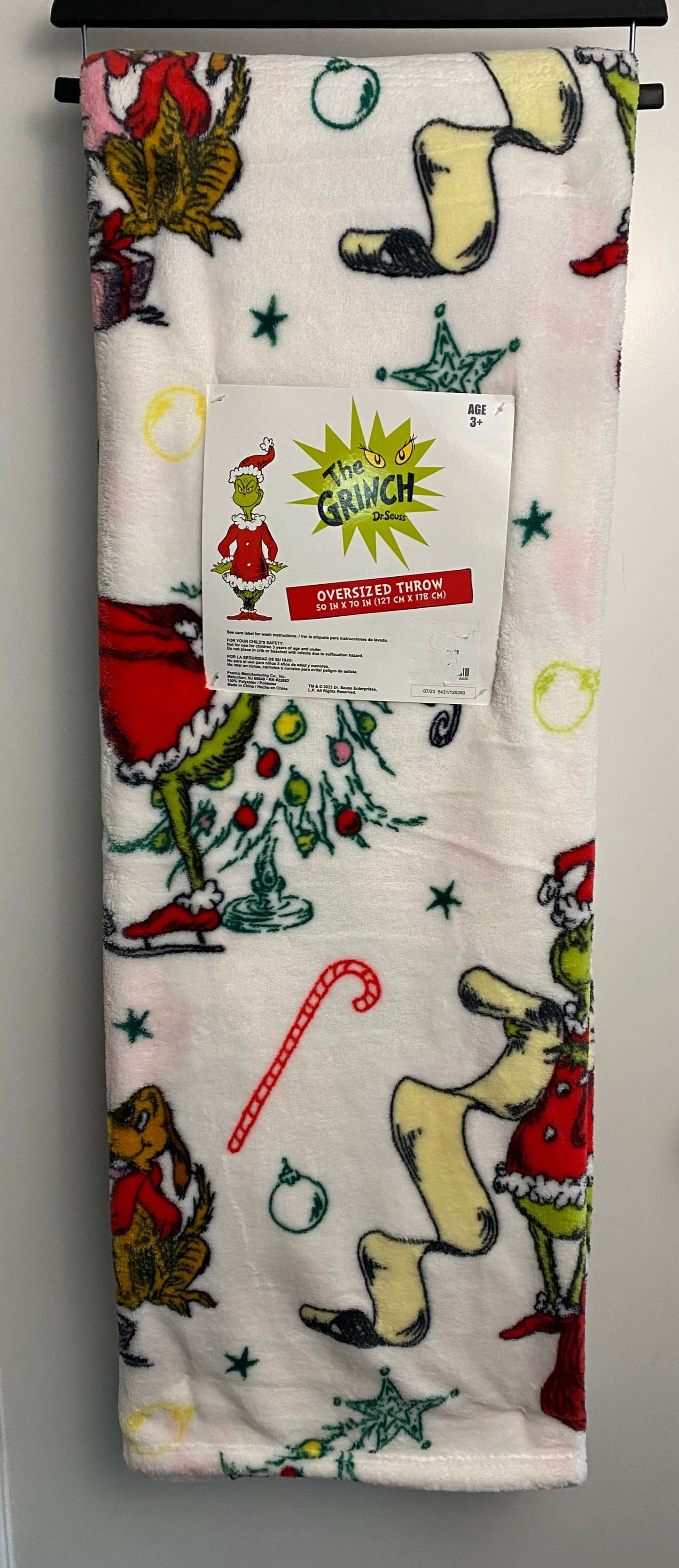 Grinch Christmas Throw Blanket~ White