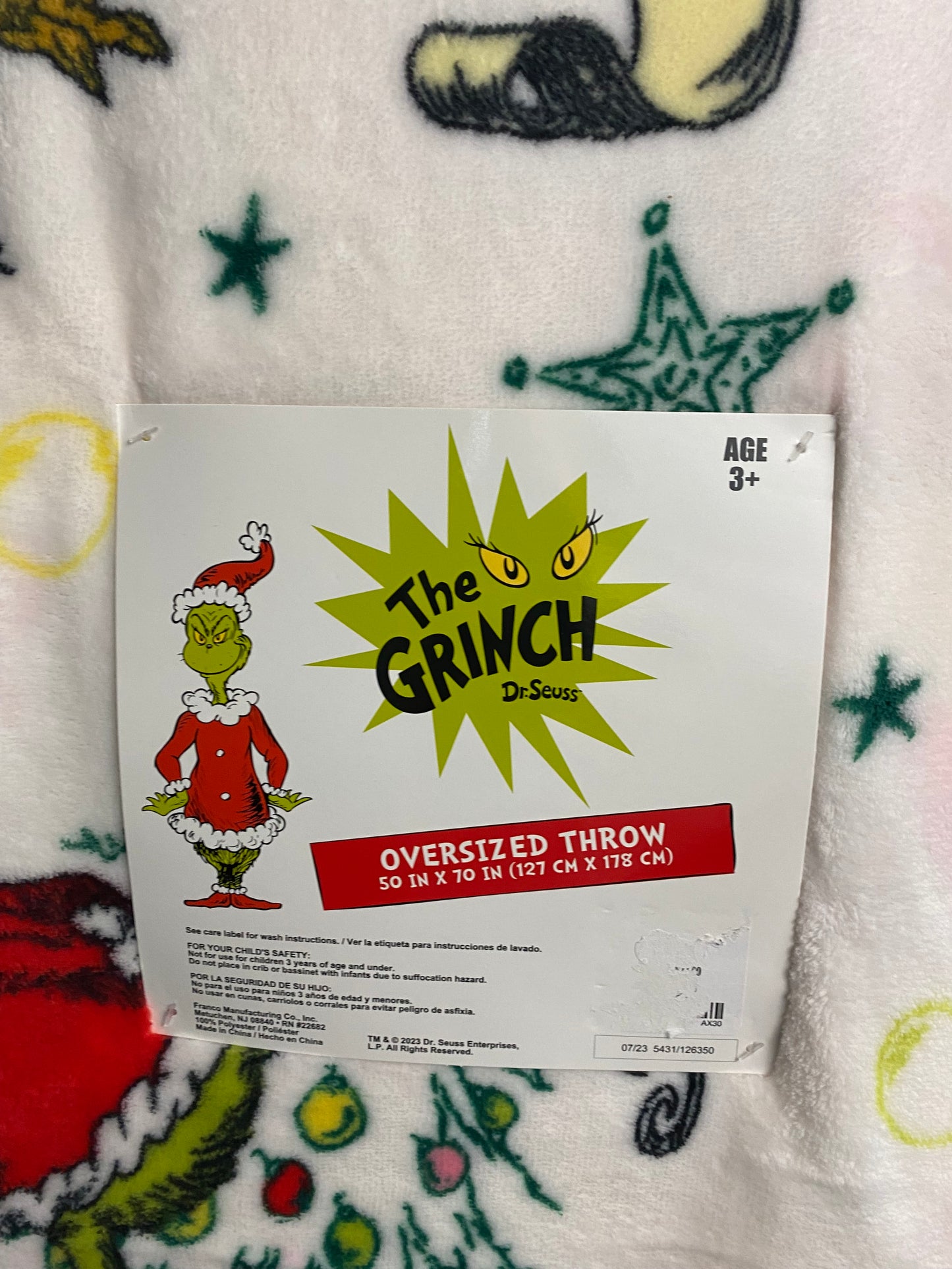 Grinch Christmas Throw Blanket~ White