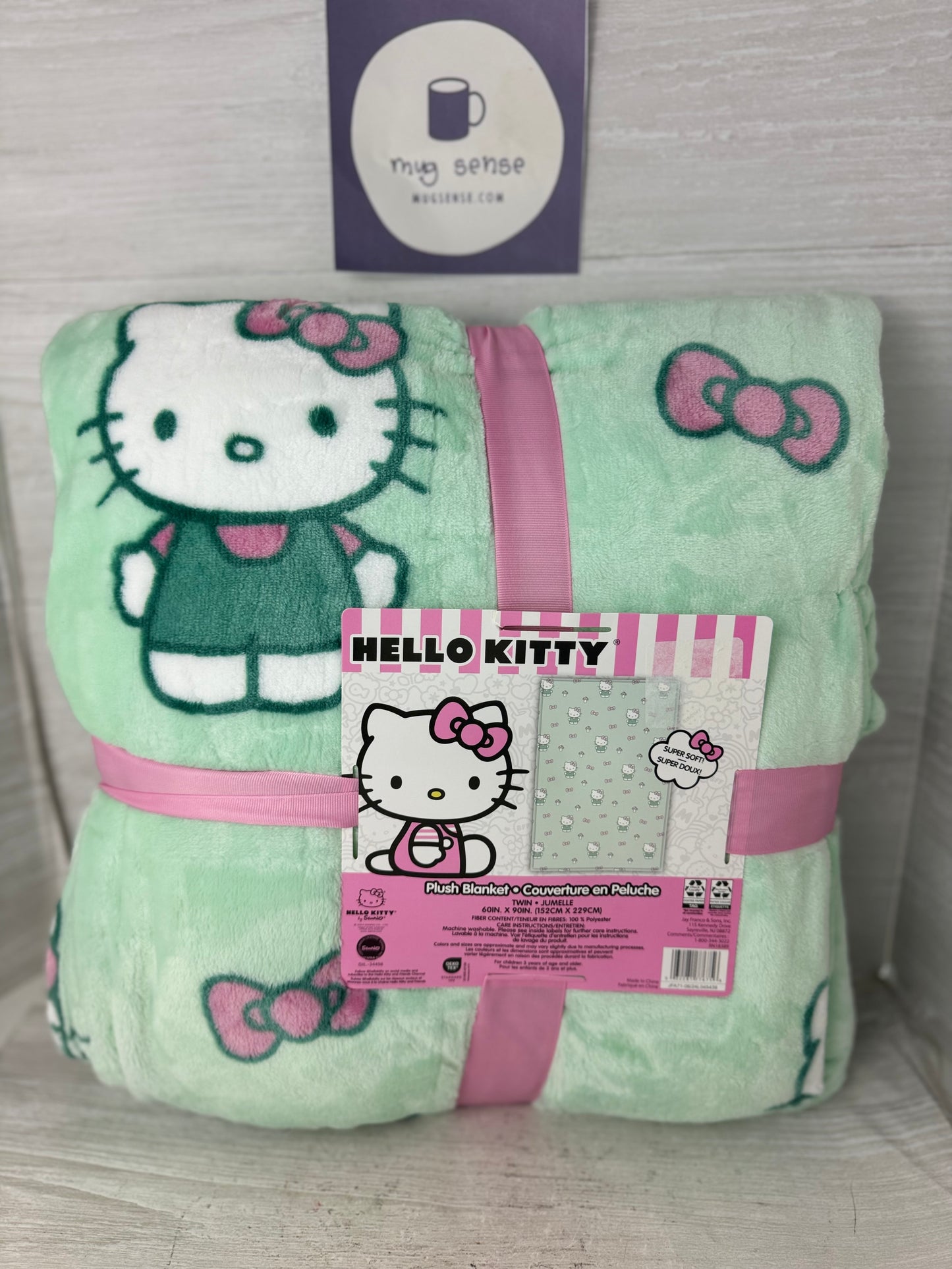 Hello Kitty Mint Green Bow Twin Blanket