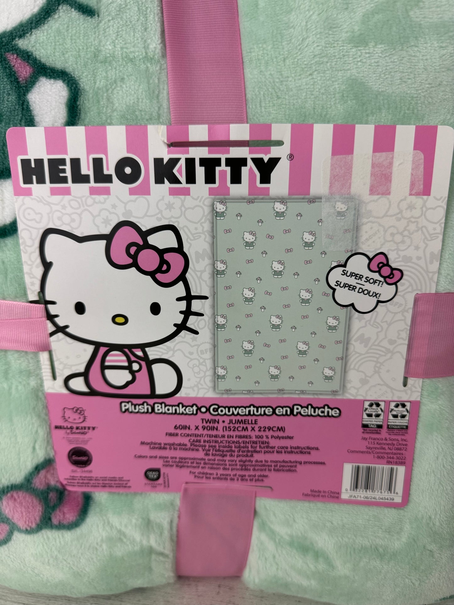 Hello Kitty Mint Green Bow Twin Blanket