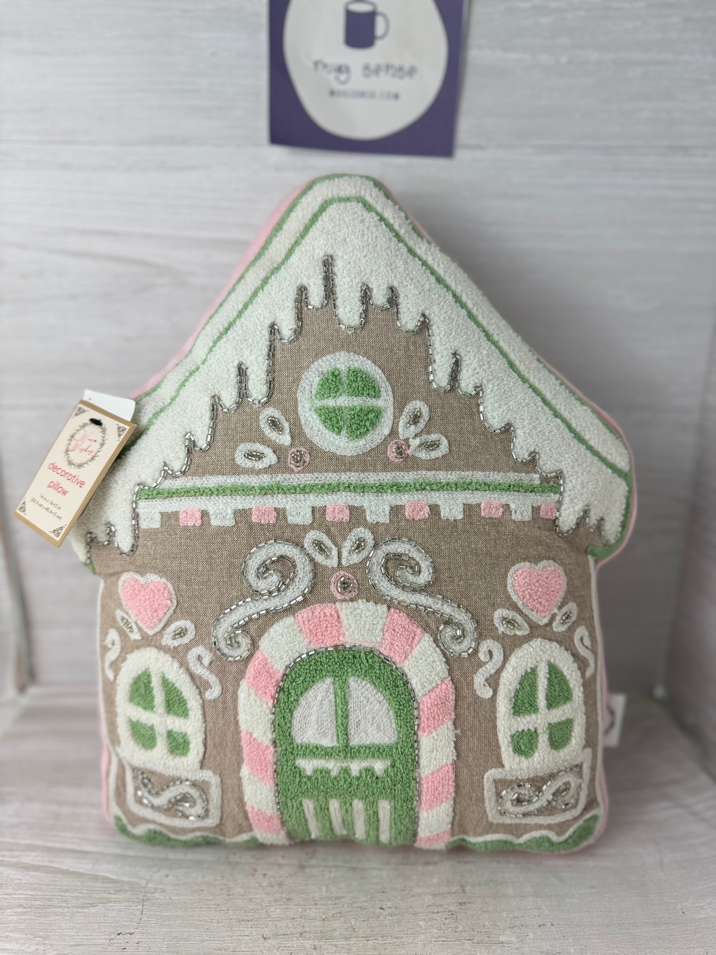 Pink Gingerbread House Throw Pillow