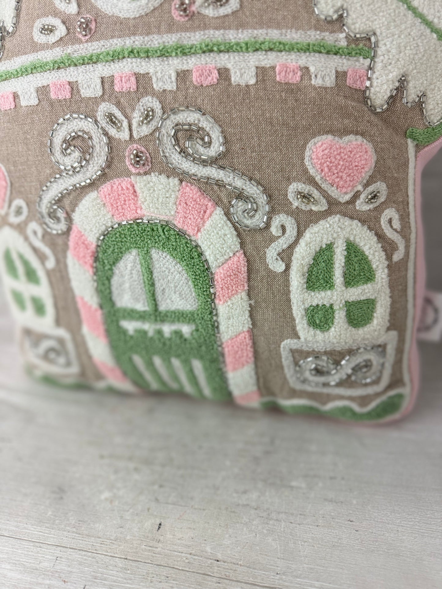 Pink Gingerbread House Throw Pillow