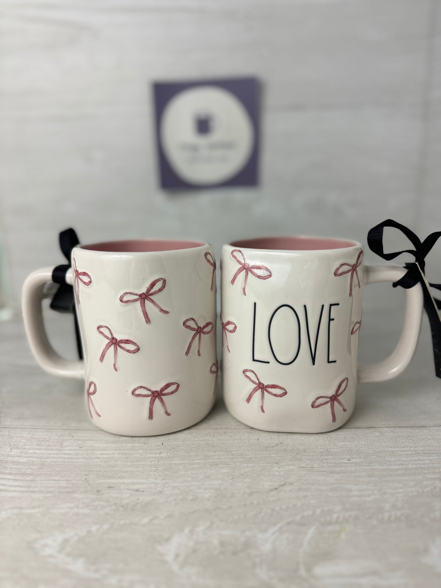 Rae Dunn Love Pink Bow Mug