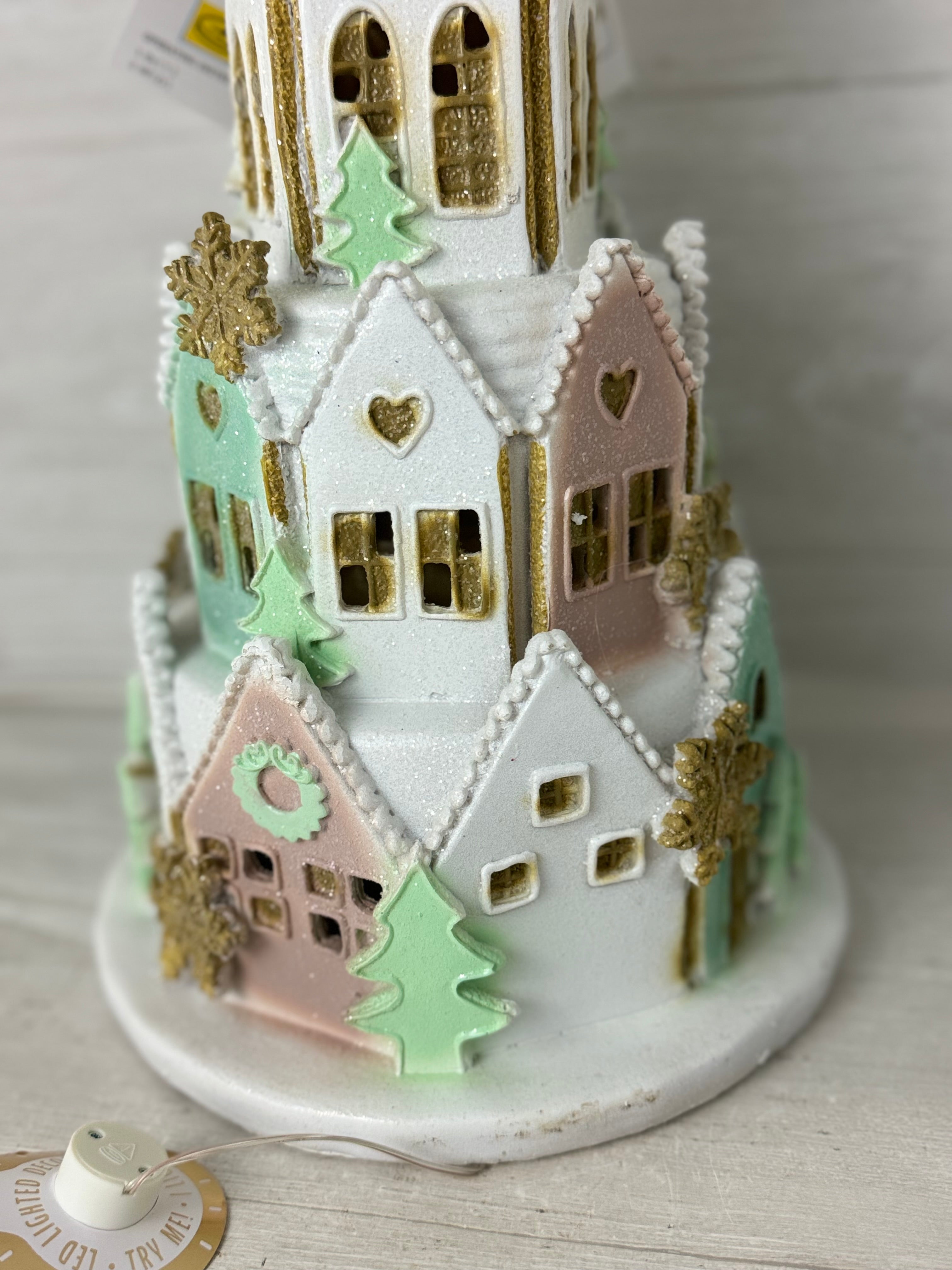 HTF Pastel christmas gingerbread nutcracker selling & village gingerbread house tower va