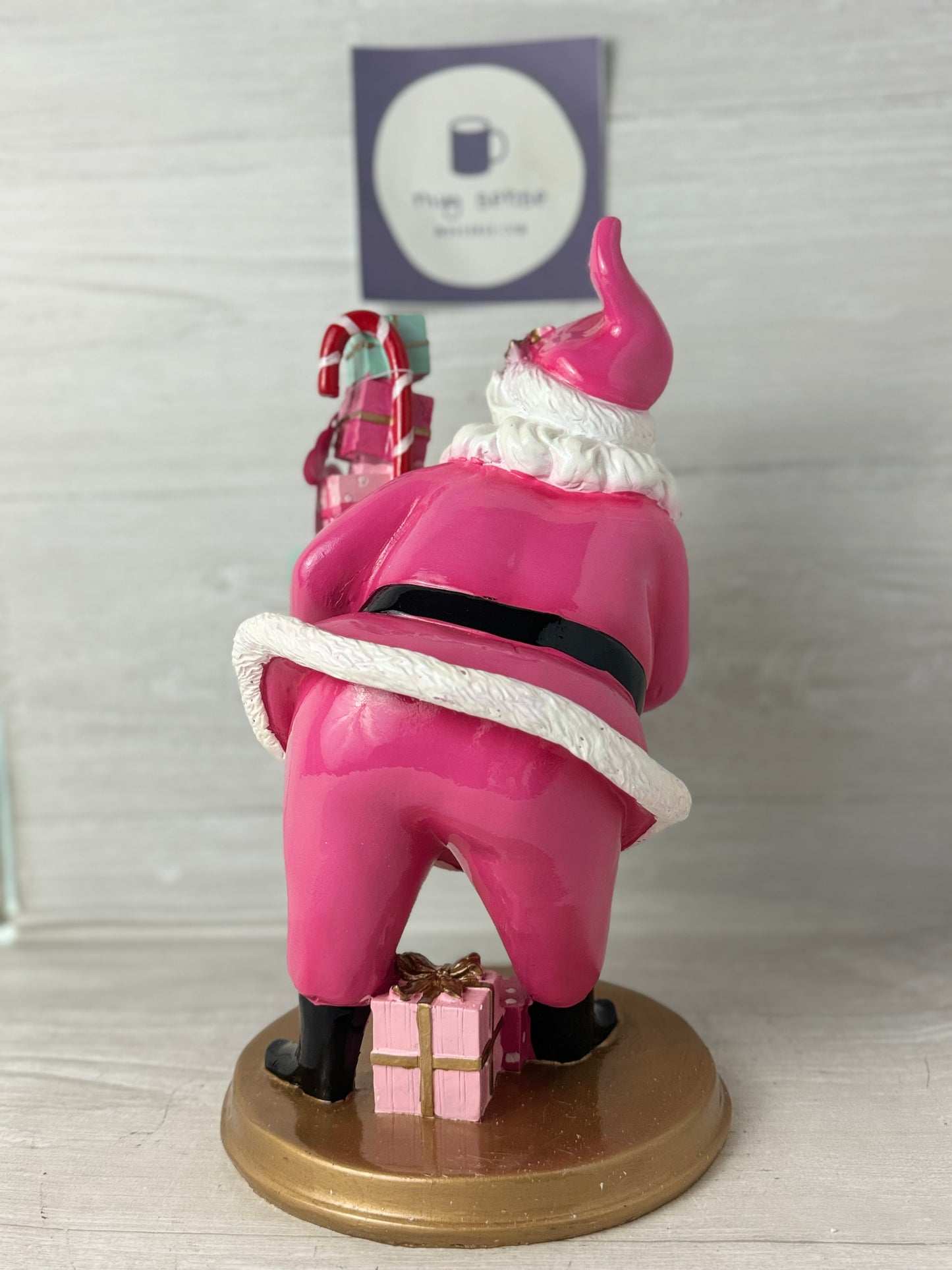 Peppermint Square Pink Santa Claus With Presents Figure