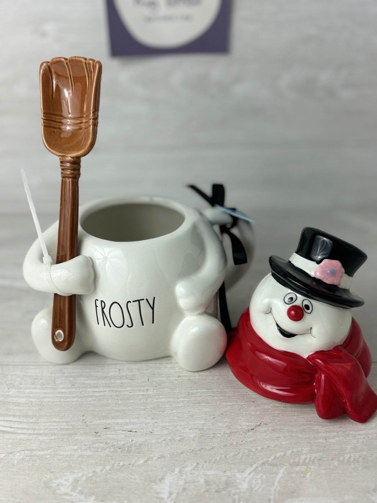 Rae Dunn Frosty The Snowman Topper Mug With Broom Spoon