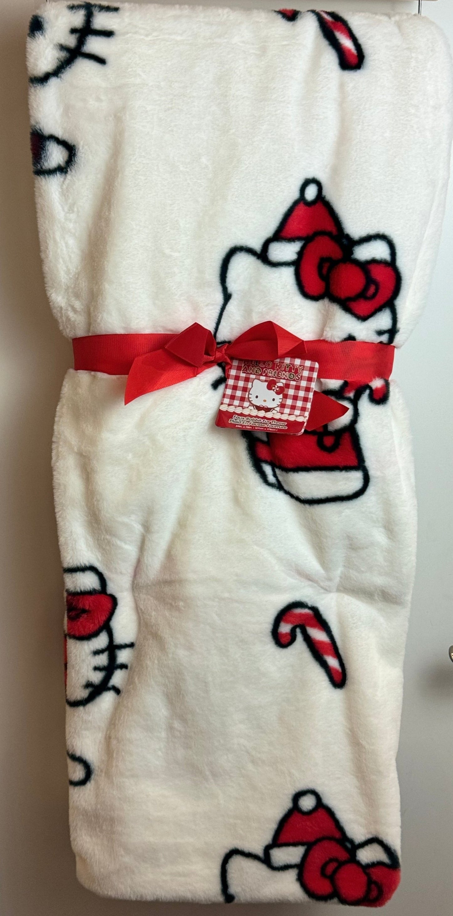 Hello Kitty Heavy Fur Candy Cane Christmas Throw