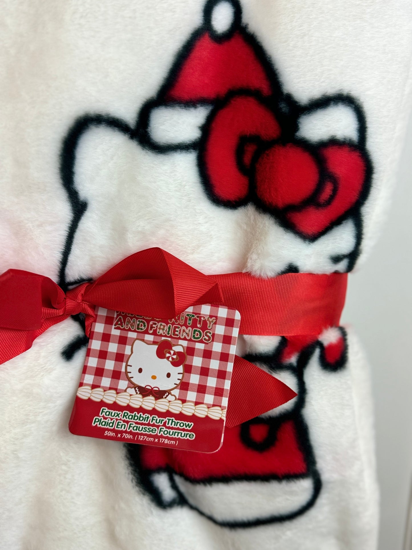 Hello Kitty Heavy Fur Candy Cane Christmas Throw