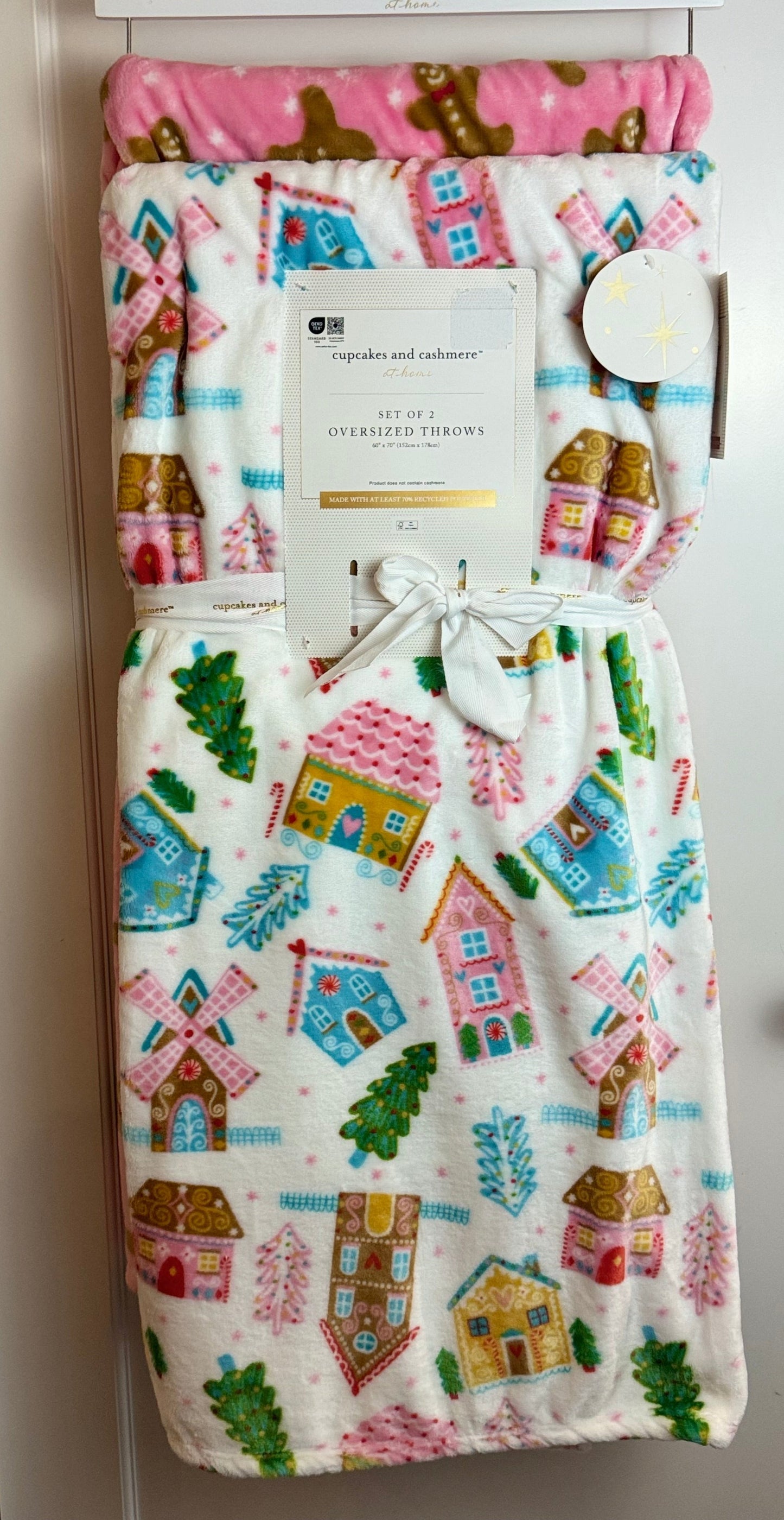 Cupcake & Cashmere Pink Gingerbread Christmas Throws Set of 2