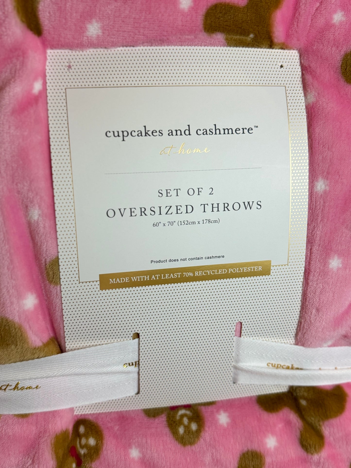 Cupcake & Cashmere Pink Gingerbread Christmas Throws Set of 2