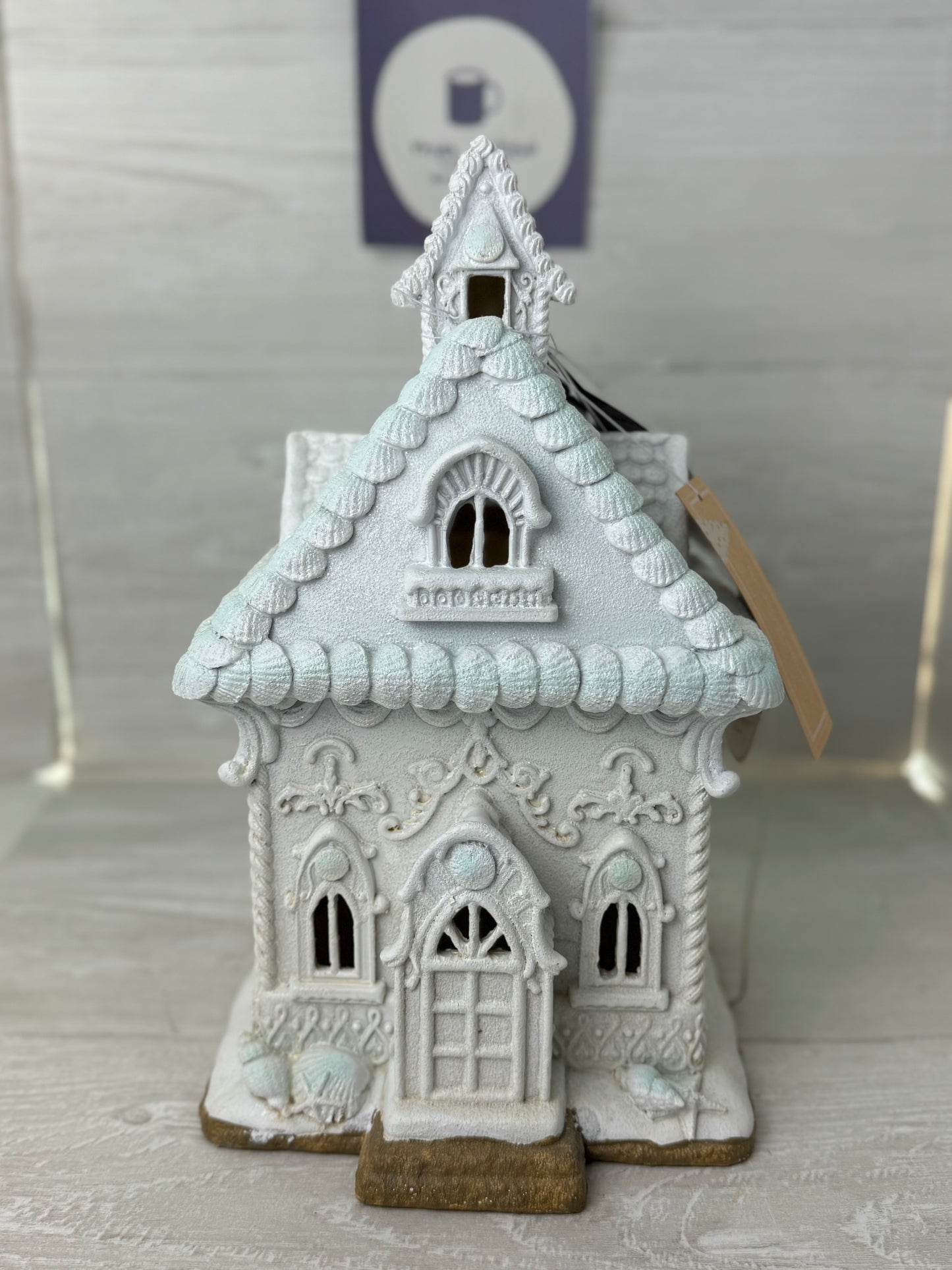 Light Pastel Beach Gingerbread Light Up House