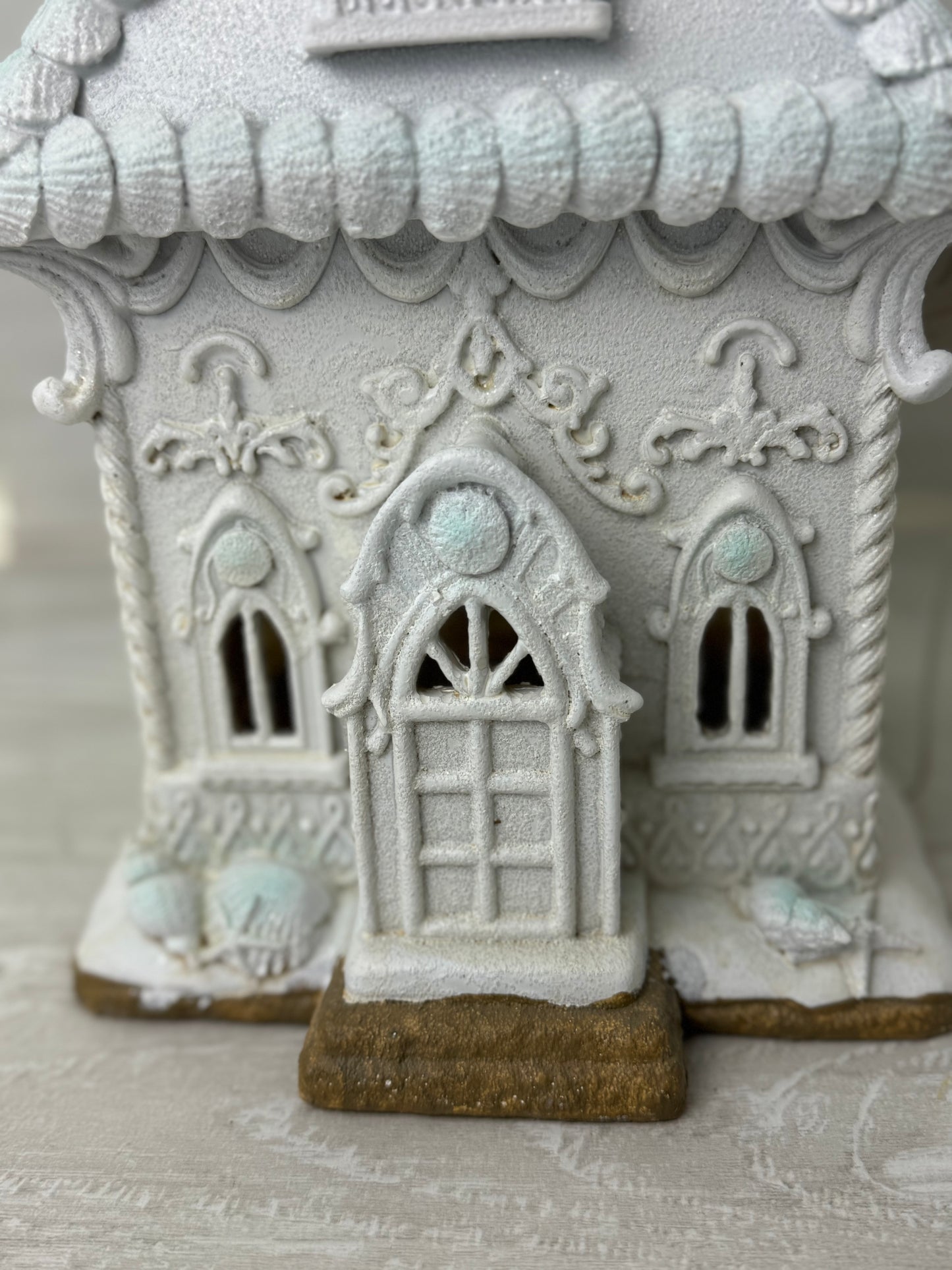 Light Pastel Beach Gingerbread Light Up House