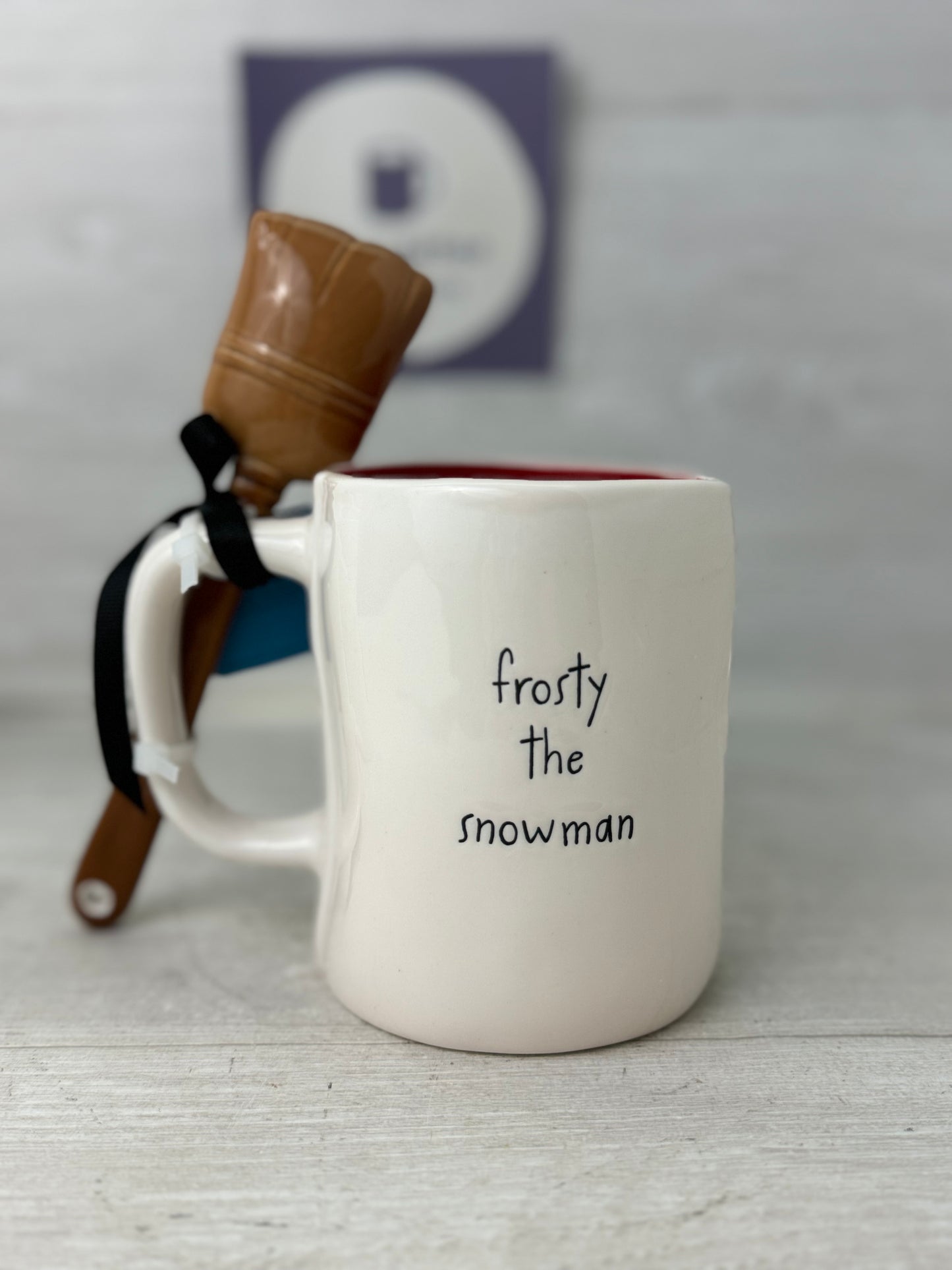 Rae Dunn Frosty The Snowman Mug with Broom Spoon