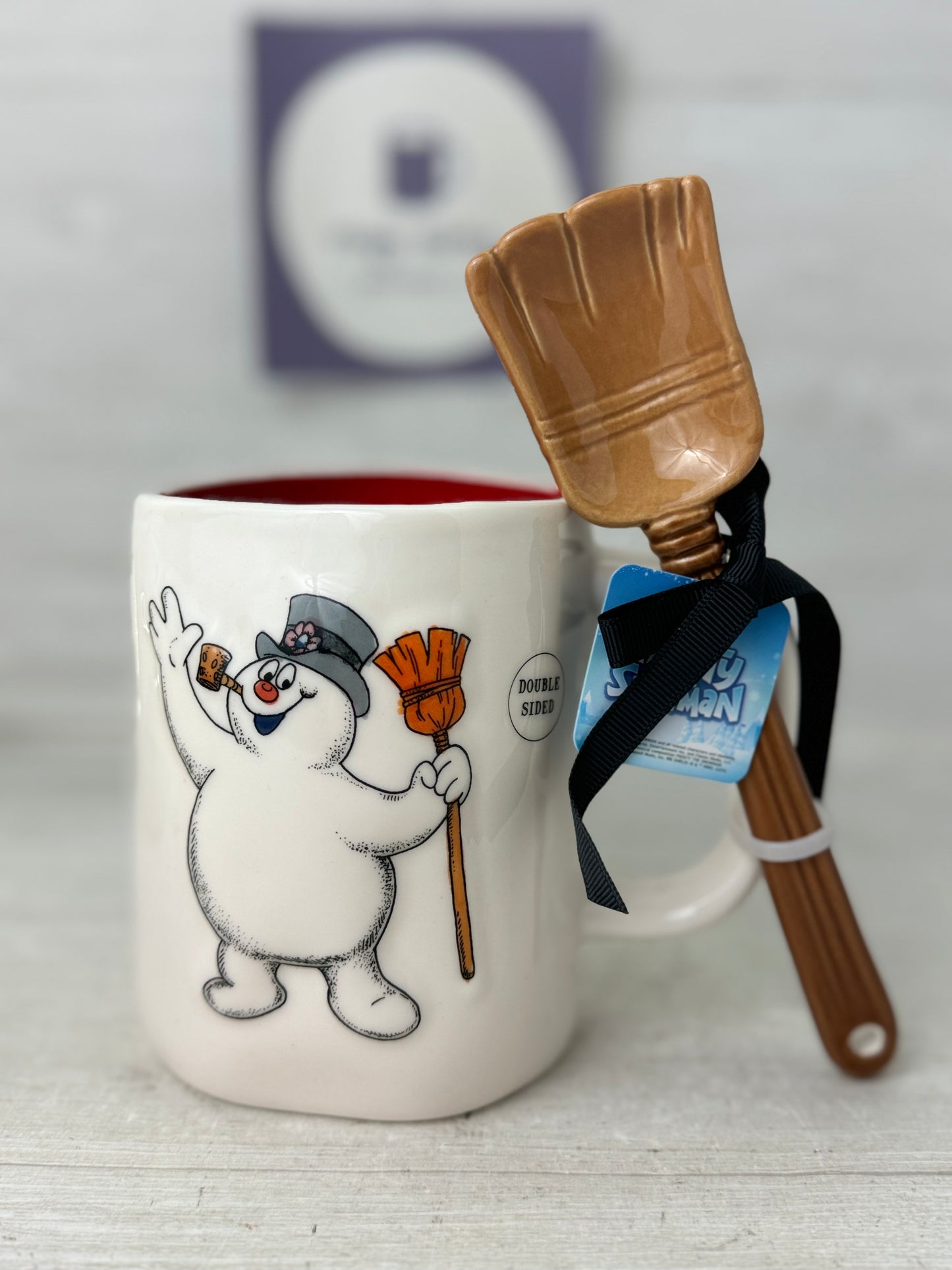 Rae Dunn Frosty The Snowman Mug with Broom Spoon