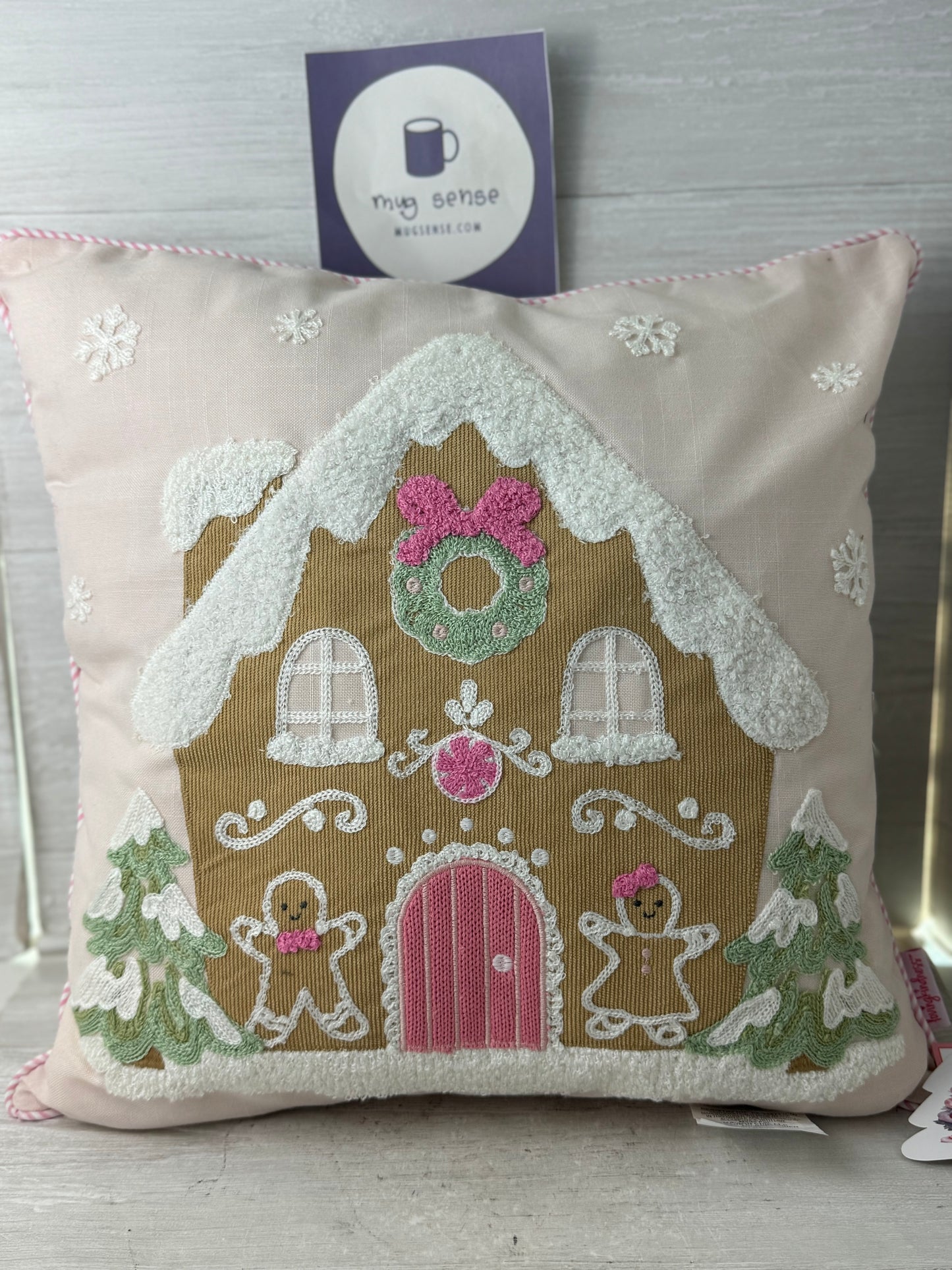 Pink Gingerbread House Throw Pillow