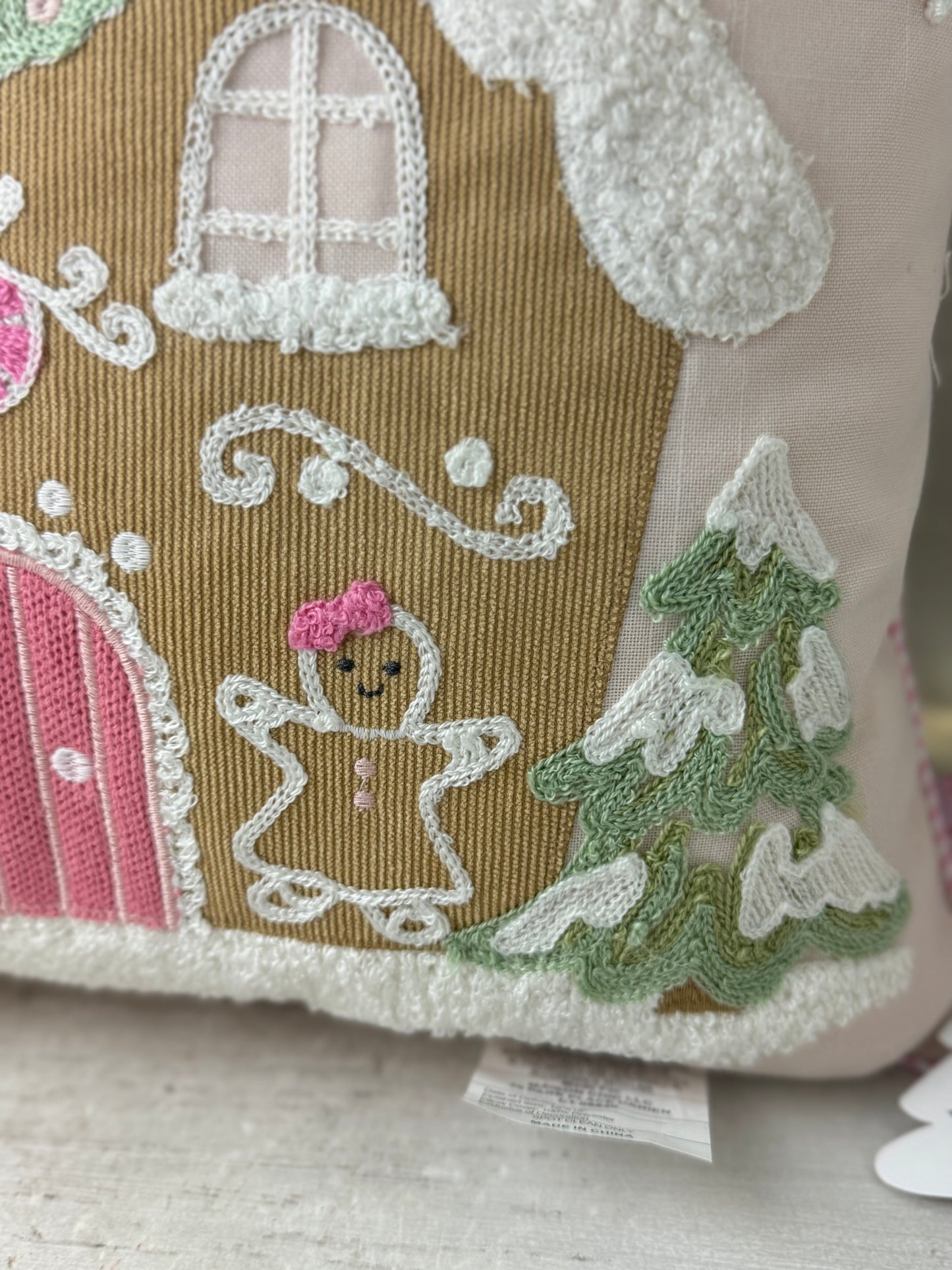 Pink Gingerbread House Throw Pillow