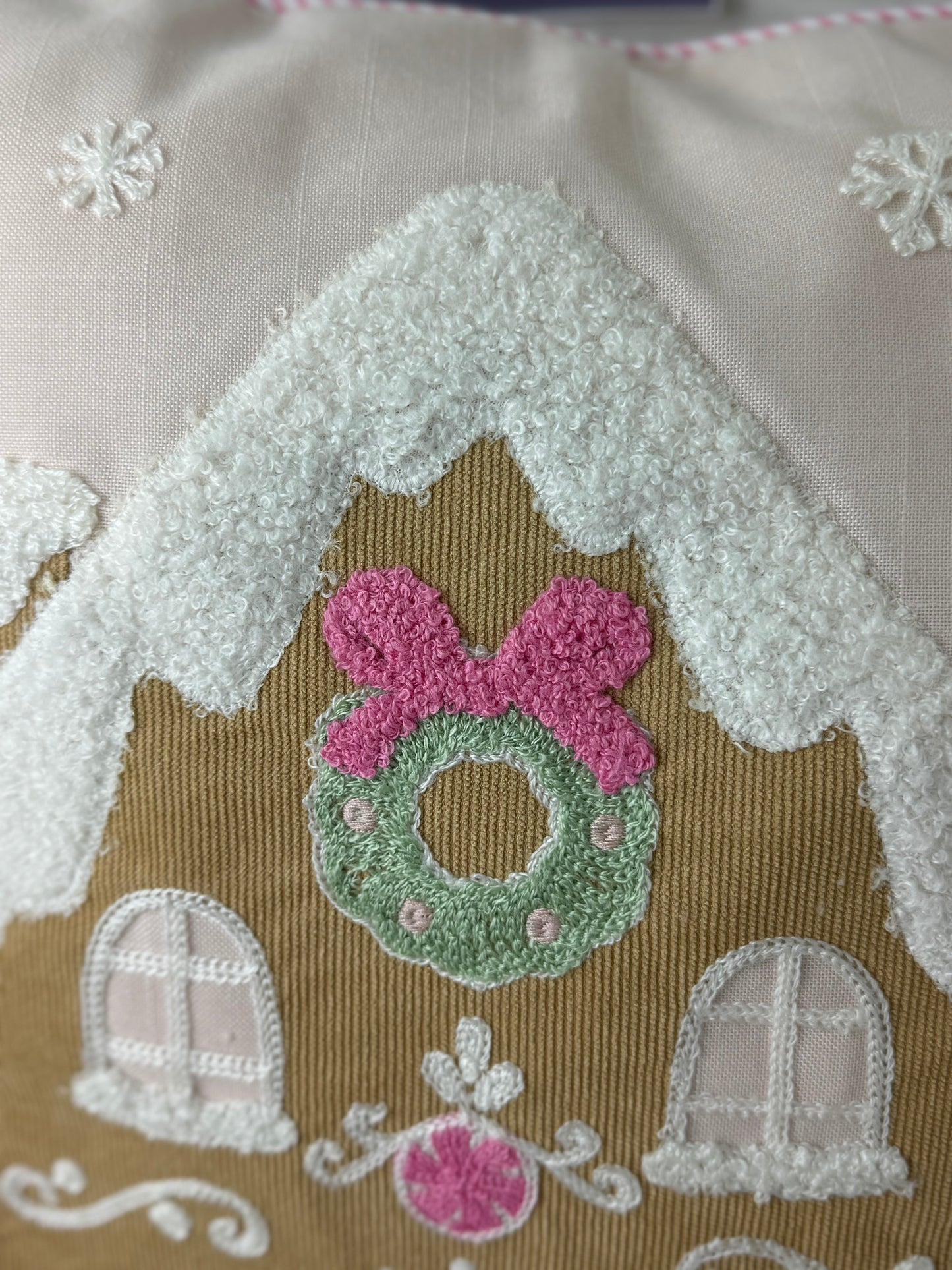 Pink Gingerbread House Throw Pillow