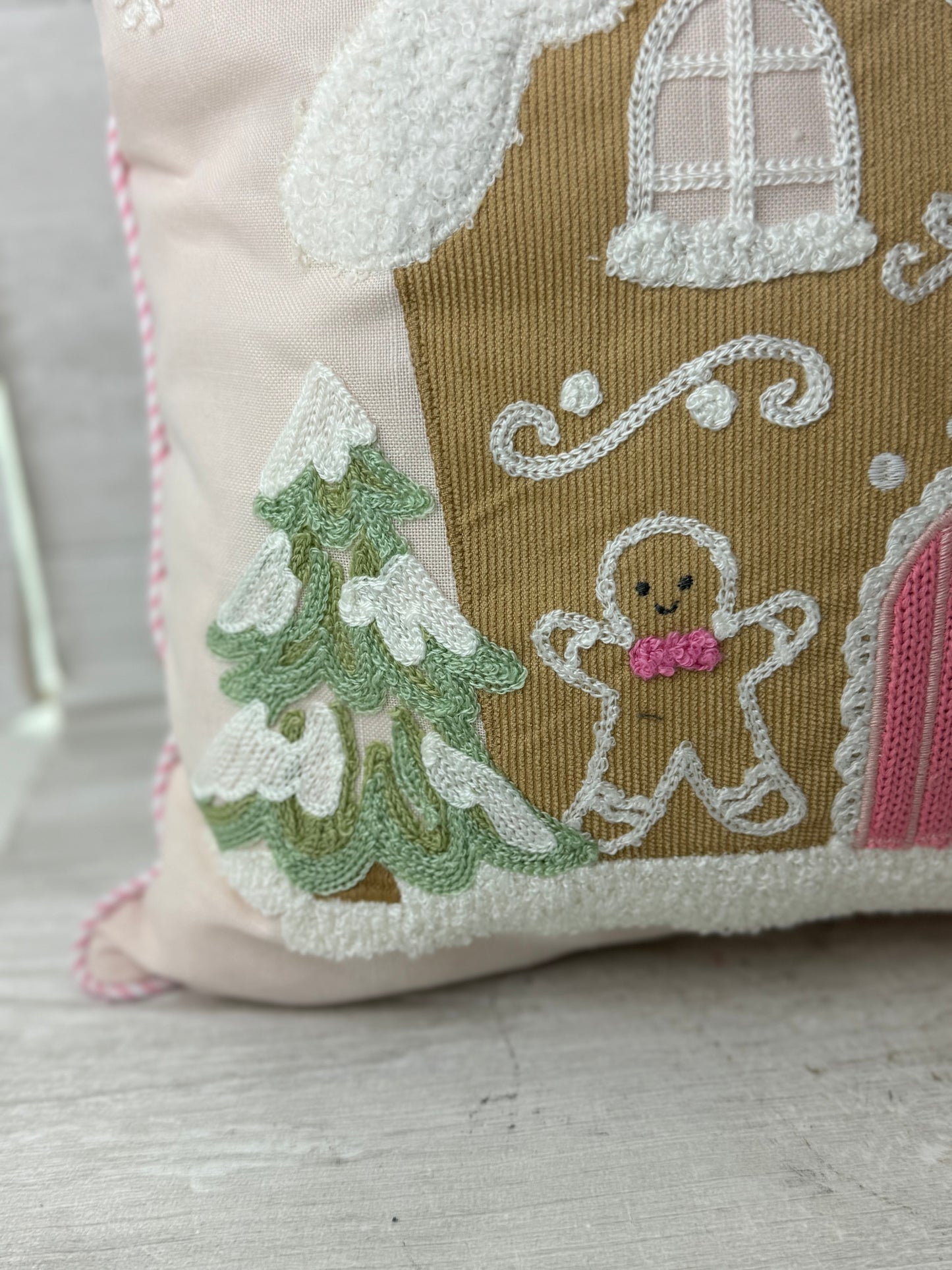 Pink Gingerbread House Throw Pillow