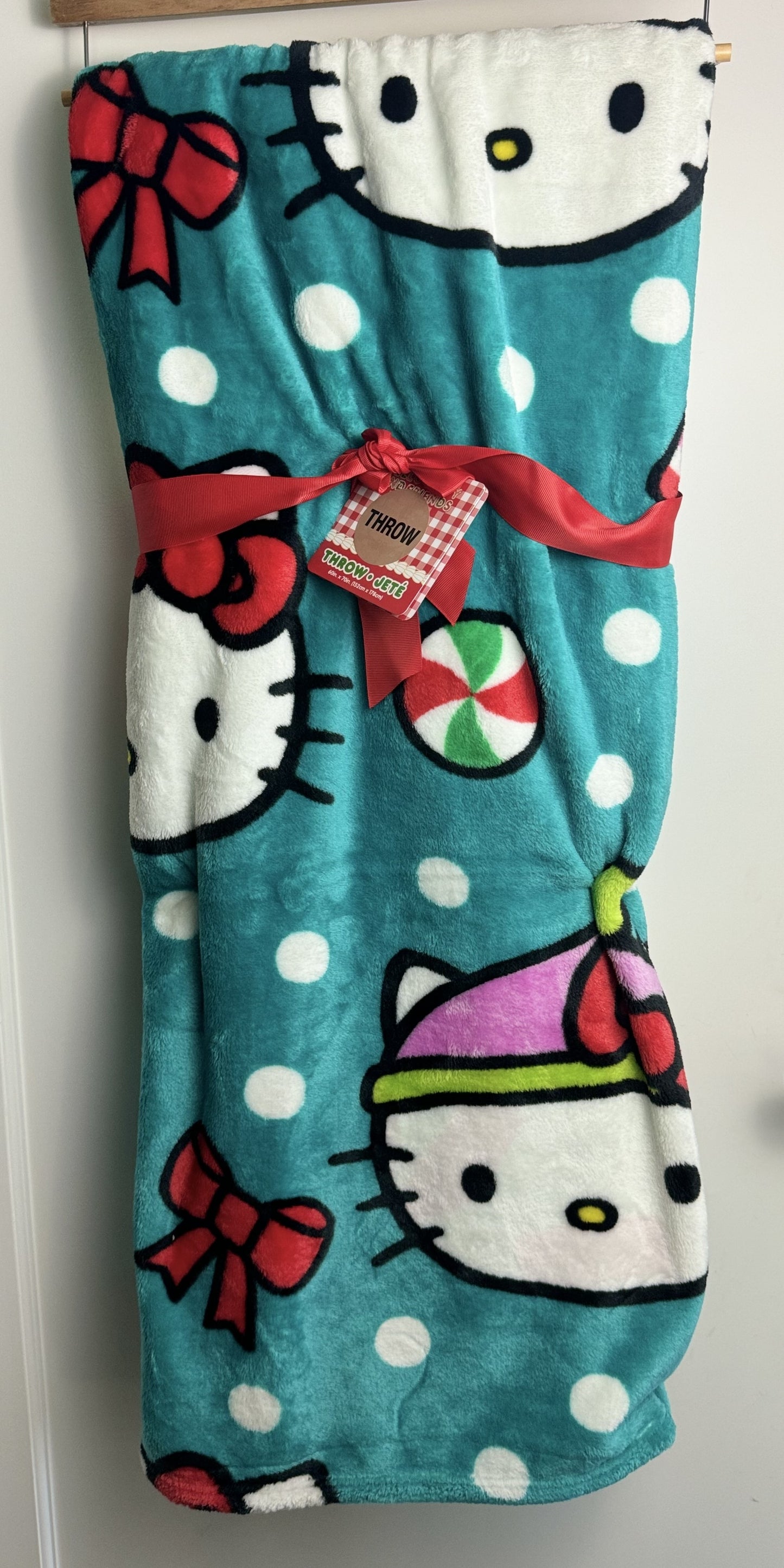 Hello Kitty Christmas Green Peppermint Throw Blanket