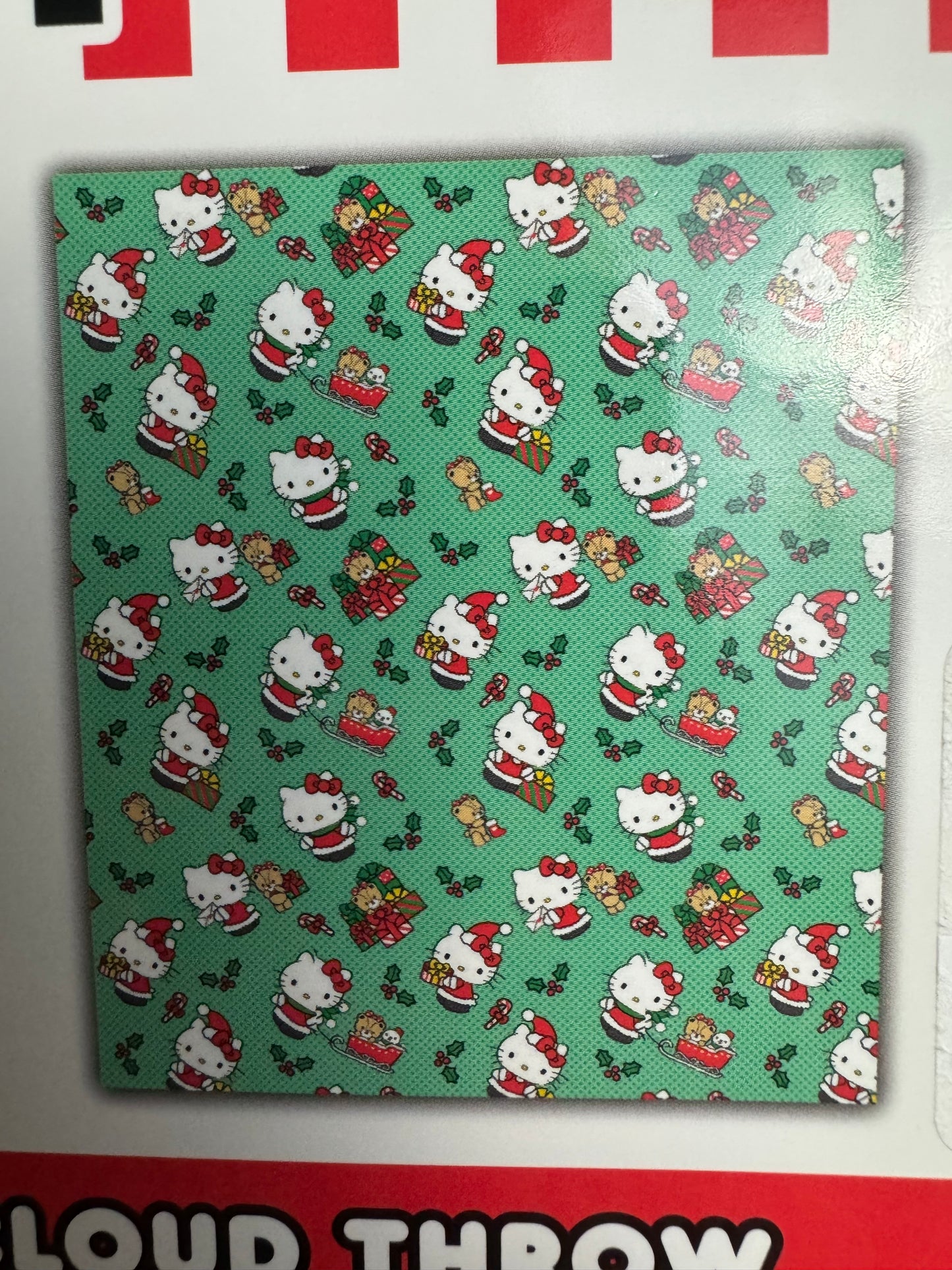 Hello Kitty Christmas Green Polka Dot Teddy Bear Throw Blanket