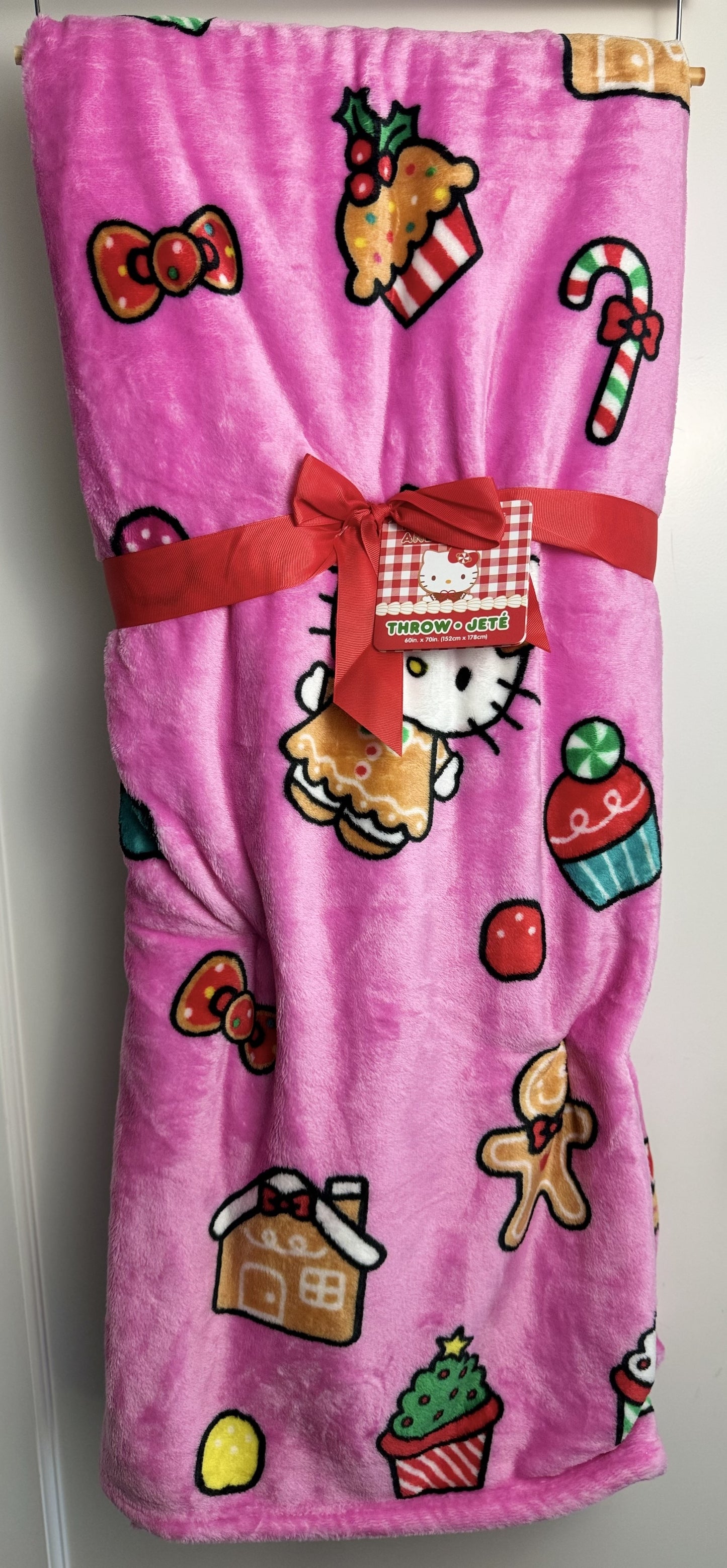 Hello Kitty Christmas Pink Gingerbread Throw Blanket