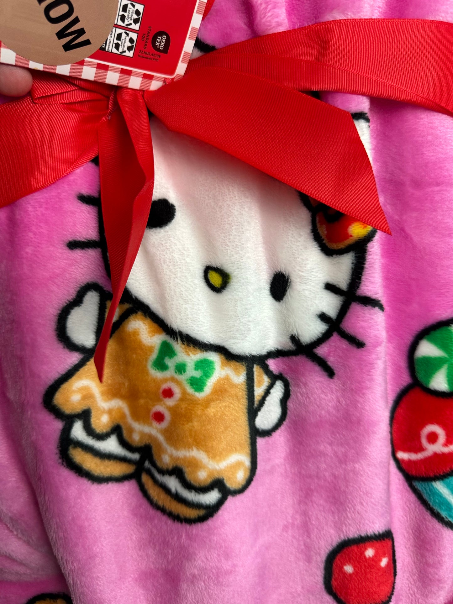 Hello Kitty Christmas Pink Gingerbread Throw Blanket