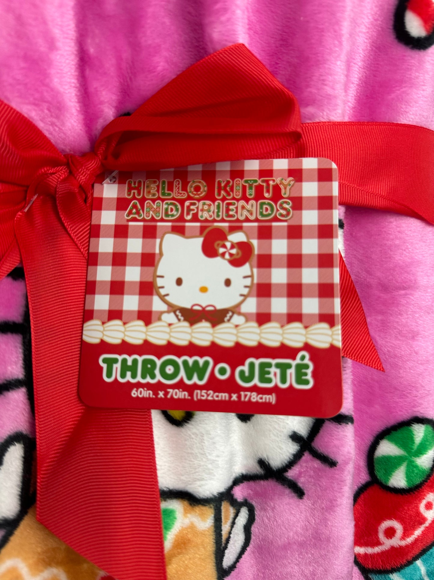 Hello Kitty Christmas Pink Gingerbread Throw Blanket