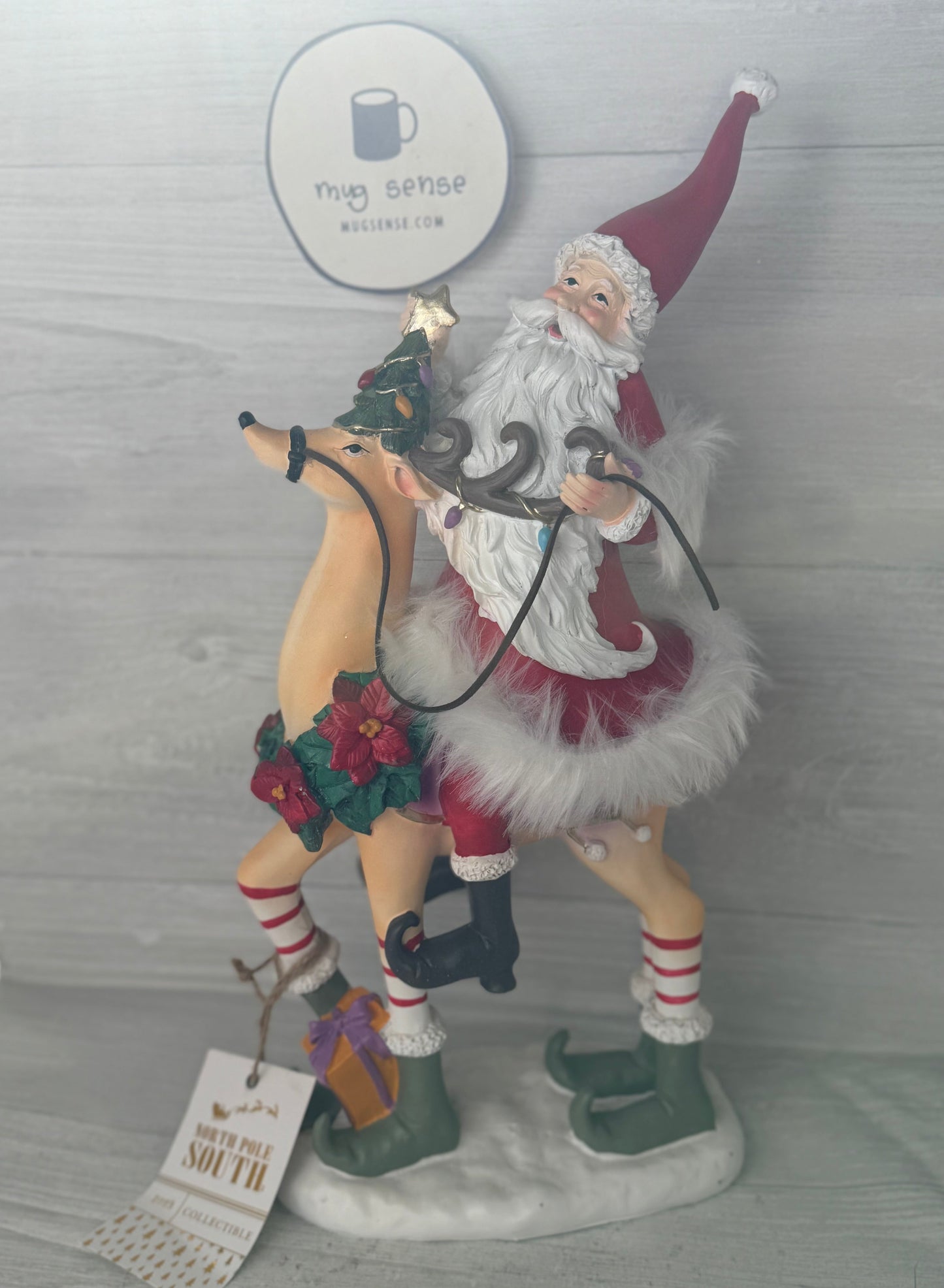 Patience Brewster Large 18" Santa Riding Reindeer Statue