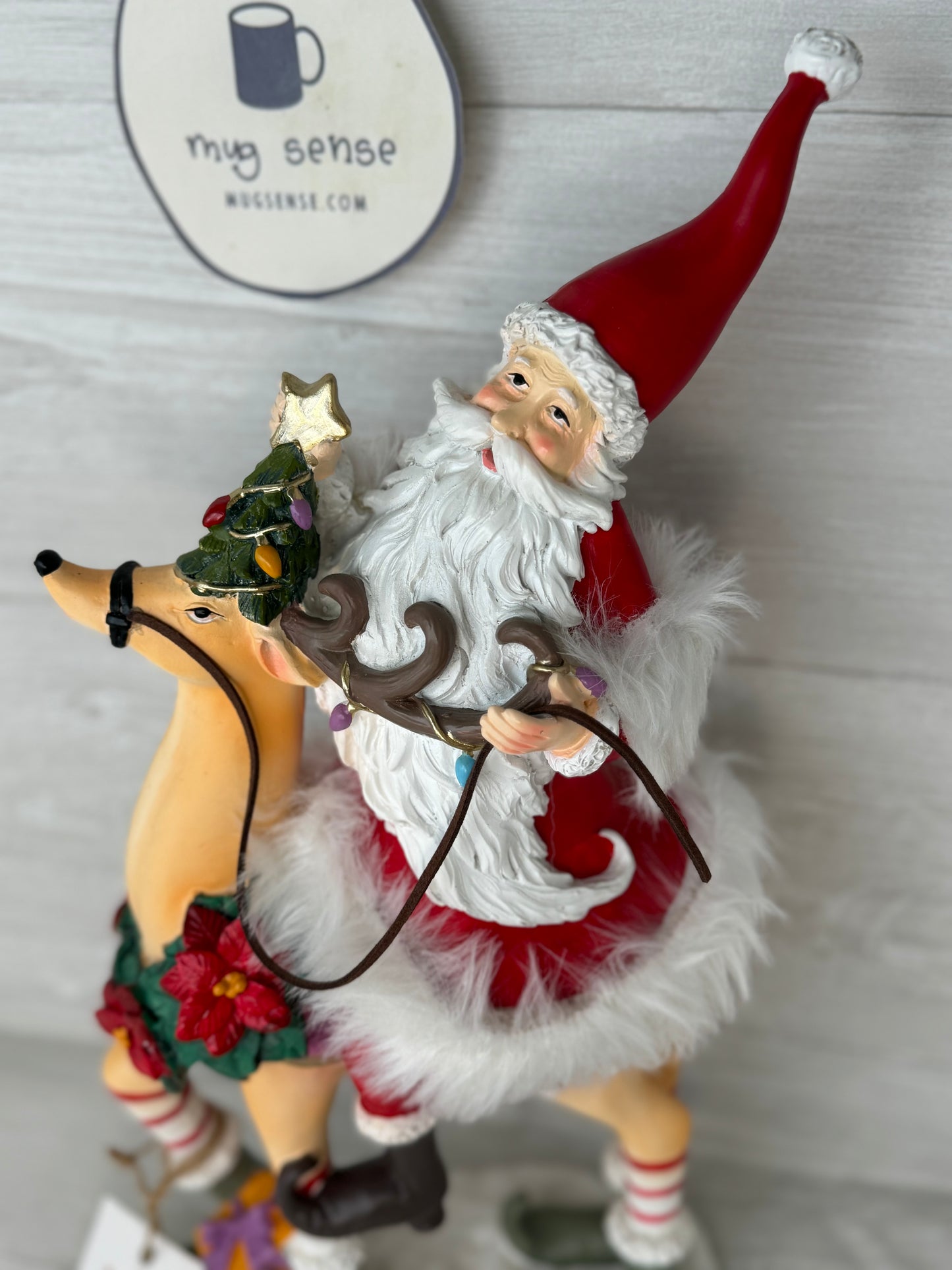 Patience Brewster Large 18" Santa Riding Reindeer Statue