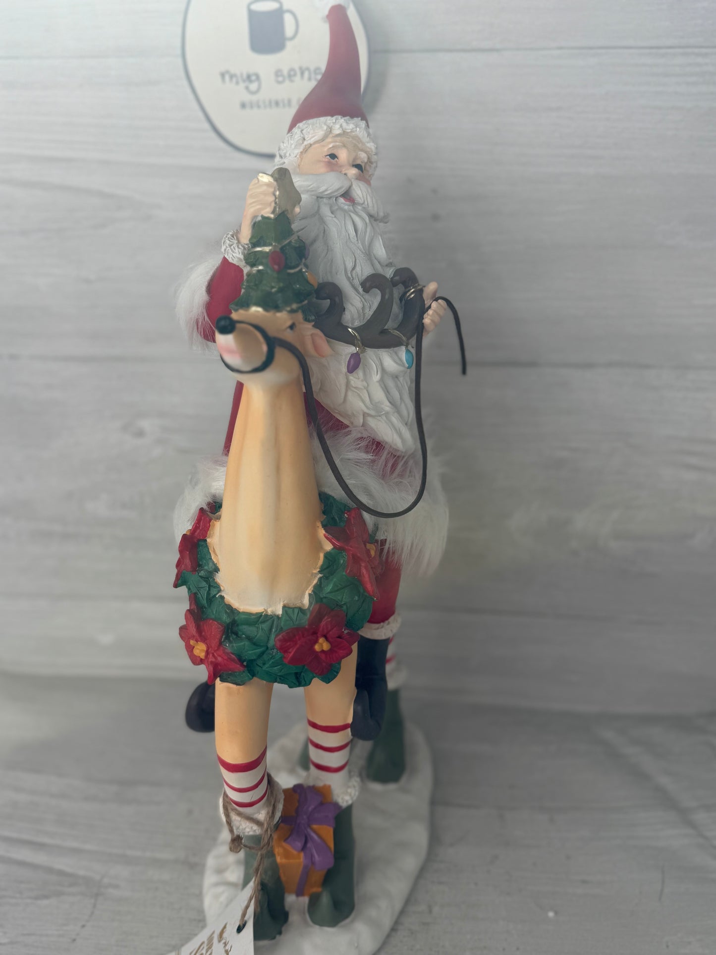 Patience Brewster Large 18" Santa Riding Reindeer Statue