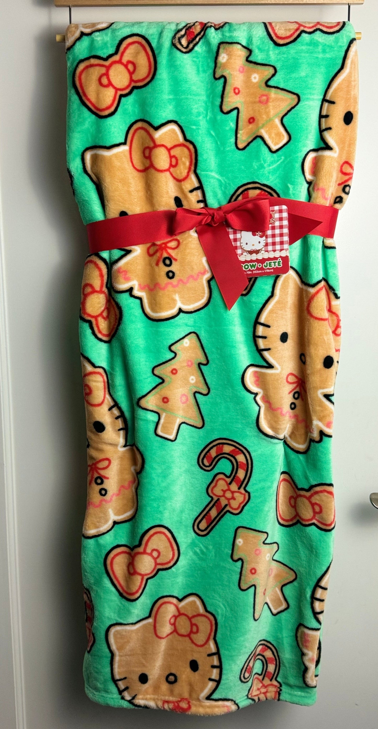 Hello Kitty Gingerbread Cookie Teal Throw Blanket